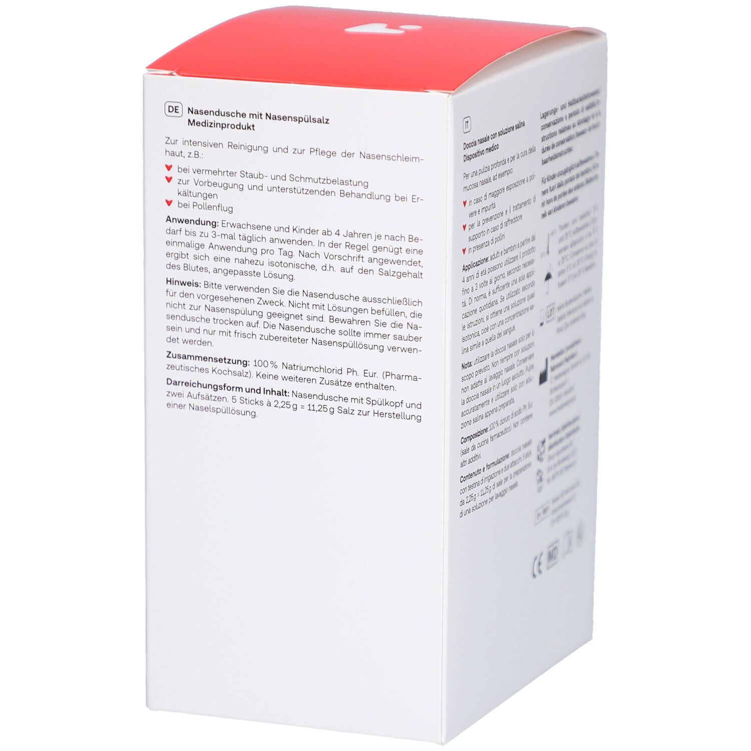 Immagine pubblicitaria con immagine del prodotto. Testo: Per un naso libero. Ideale per raffreddore e pollini.