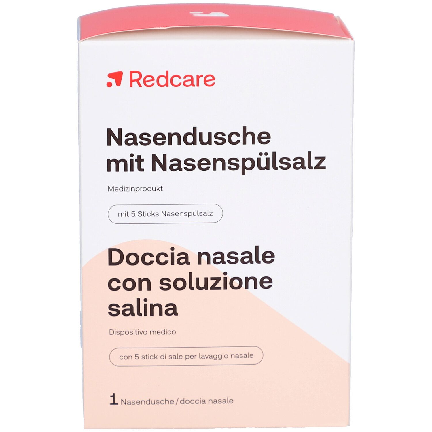 Immagine pubblicitaria con immagine del prodotto. Testo: Per un naso libero. Ideale per raffreddore e pollini.