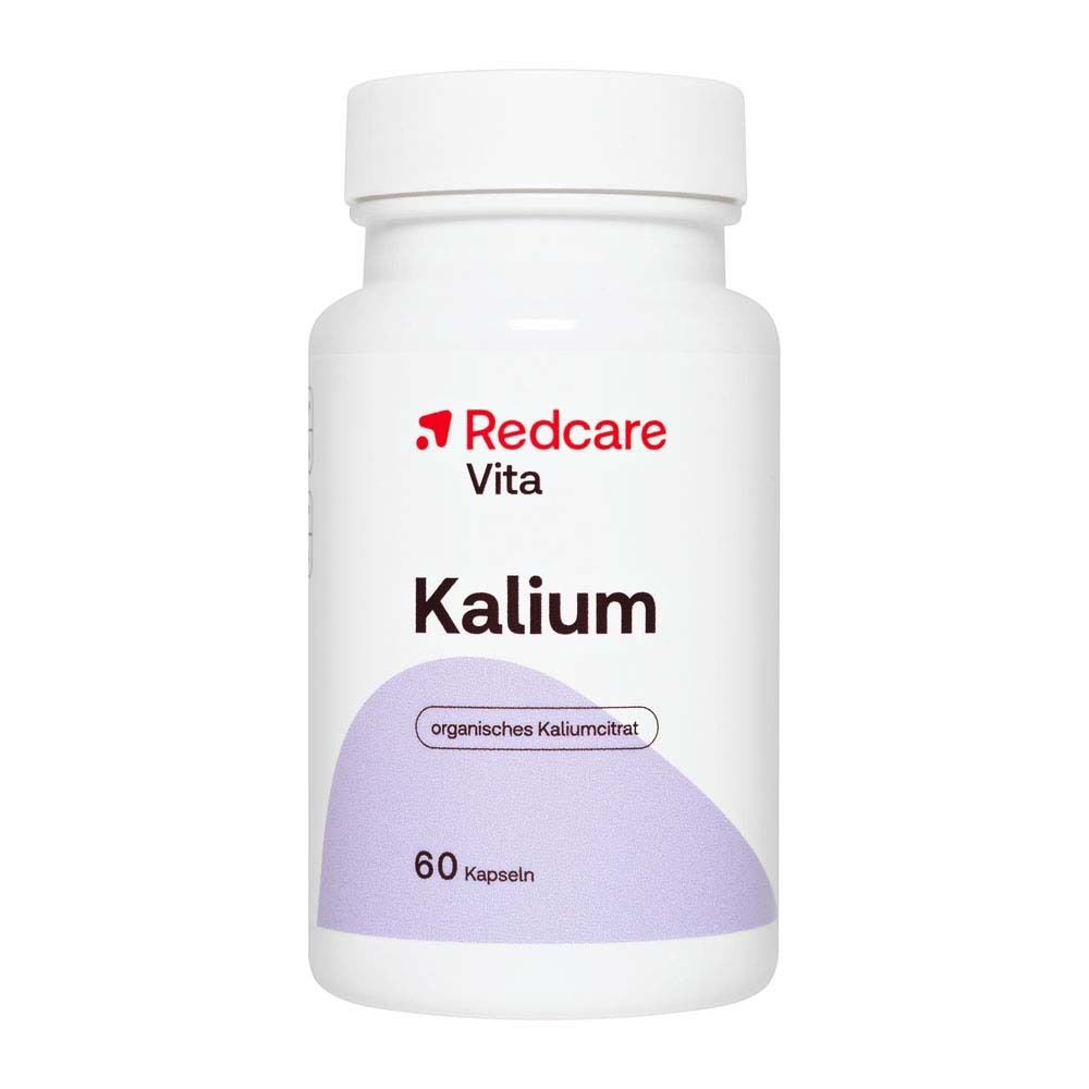 Flacone bianco con capsule. Scritta: Redcare Vita Kalium, 60 capsule.