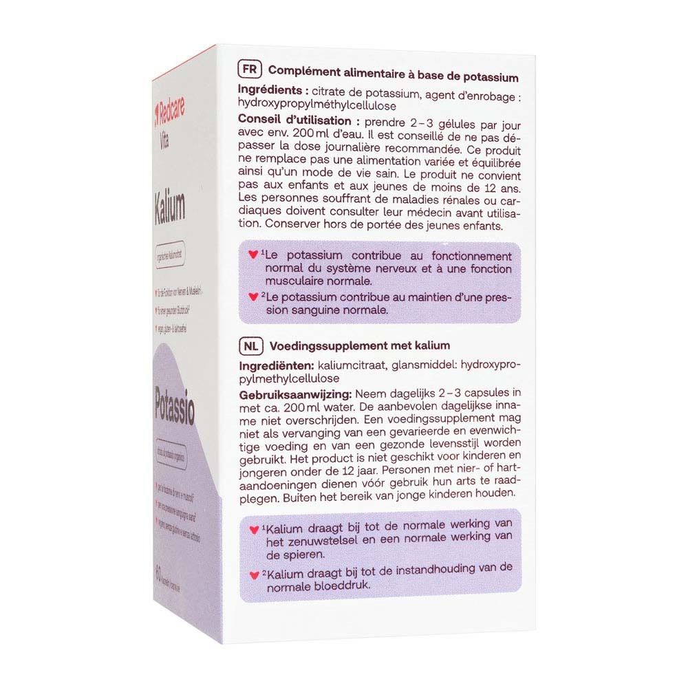 Retro della confezione con testo in tedesco, italiano, francese e olandese.