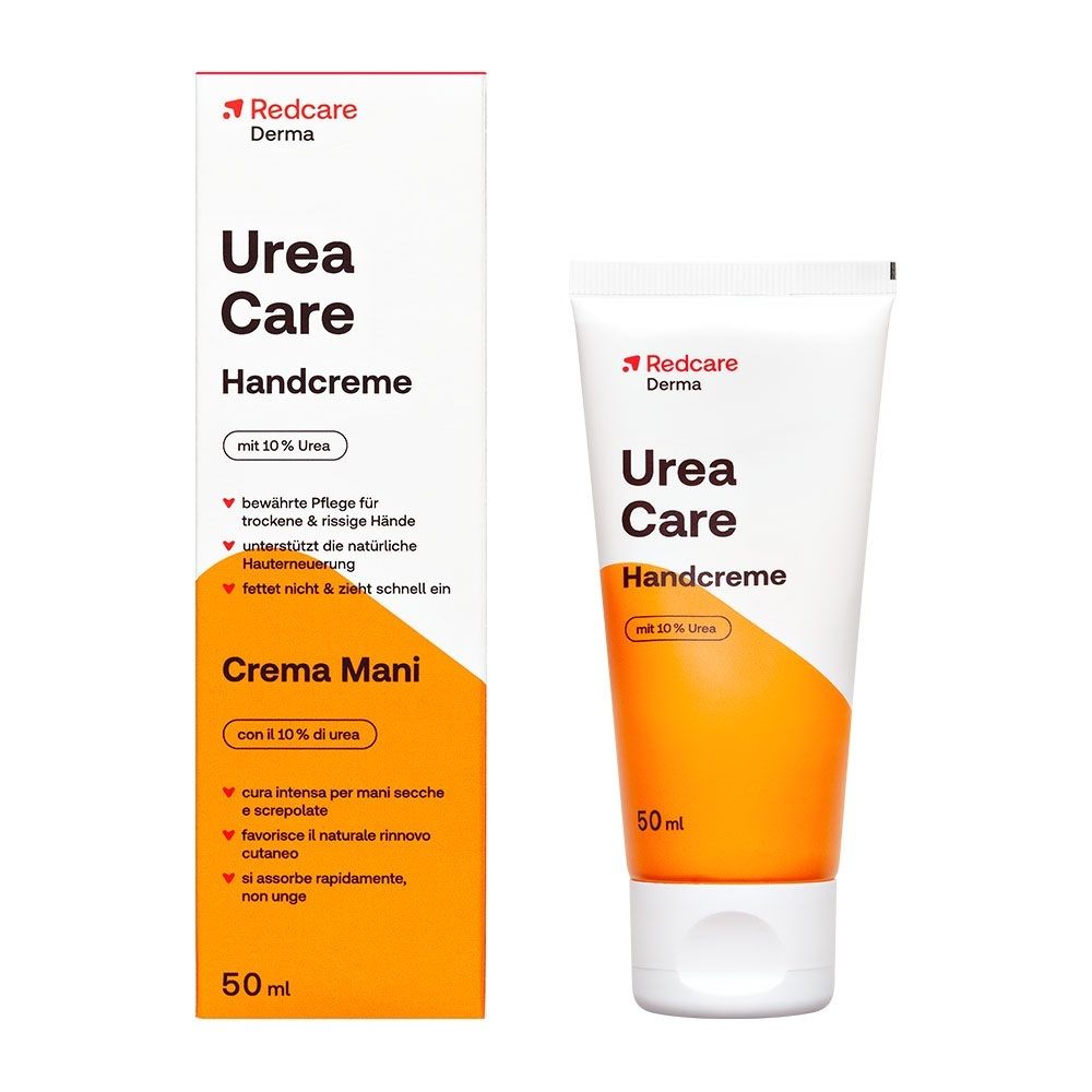 Tubo e confezione della crema mani Redcare Derma Urea Care, 50ml.