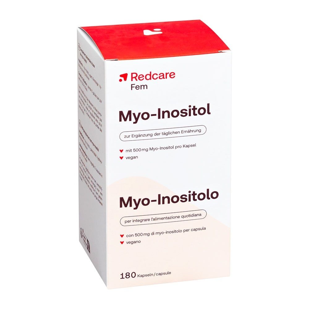 Redcare Mio-Inositolo 180 capsule: confezione in cartone con informazioni sul prodotto.