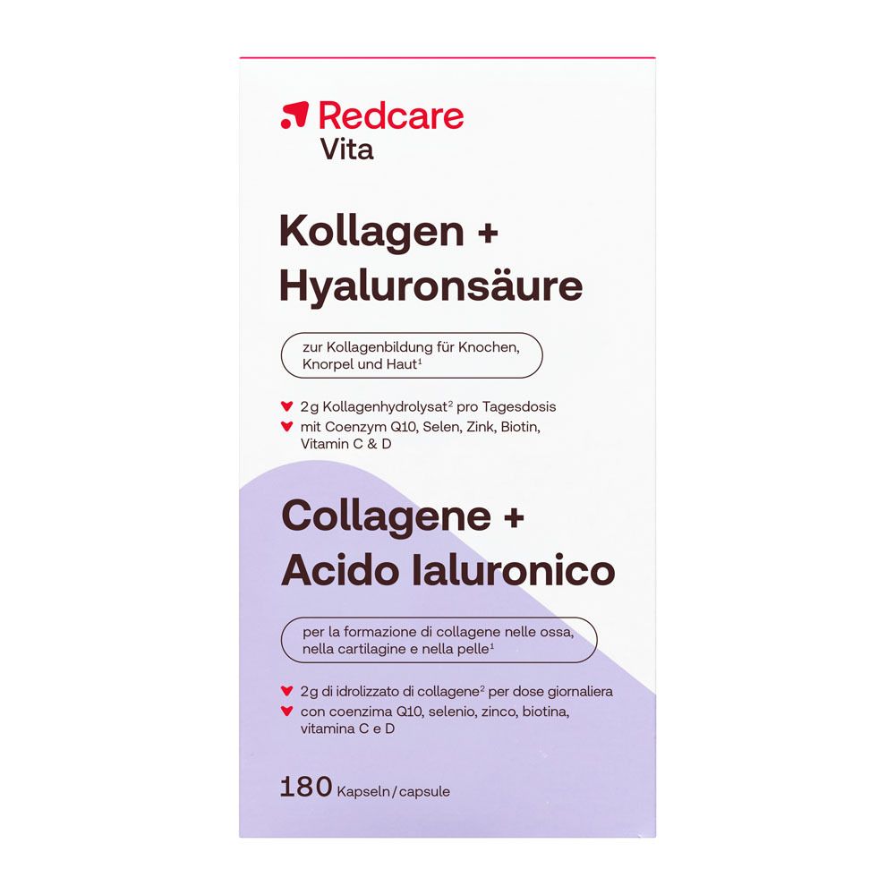Confezione Redcare Vita Collagene + Acido Ialuronico, 180 capsule.