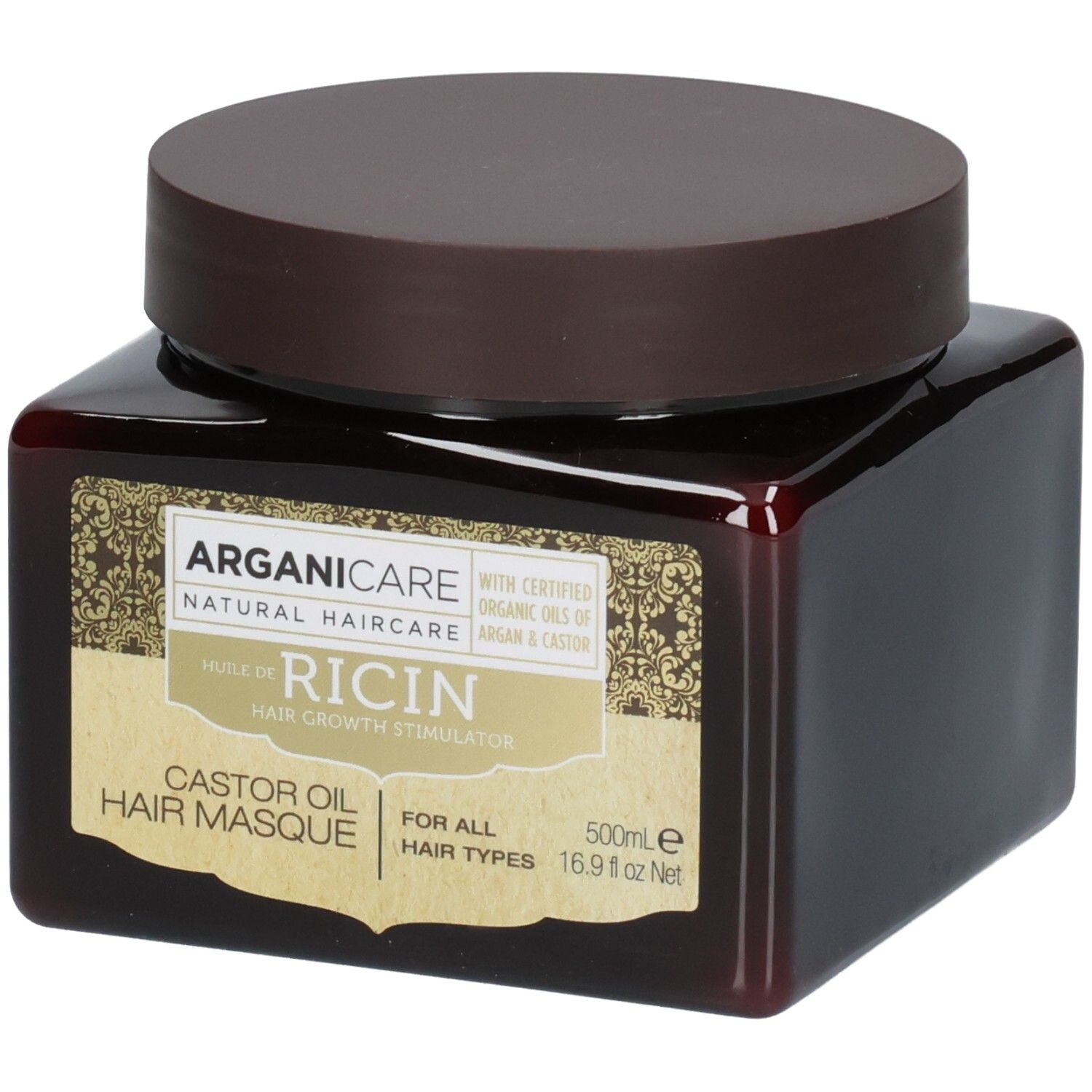 Arganicare Maschera per Capelli all'Olio di Ricino, 500ml, con olio di argan e ricino.