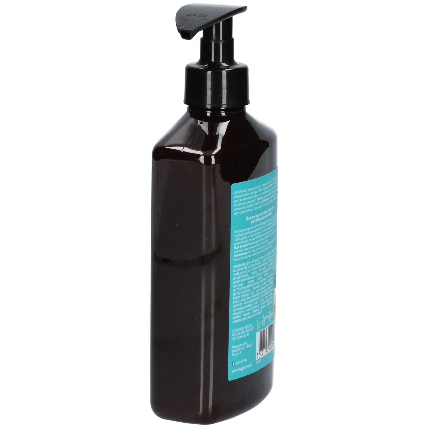 Arganicare Shampoo per capelli secchi, flacone laterale con dispenser.