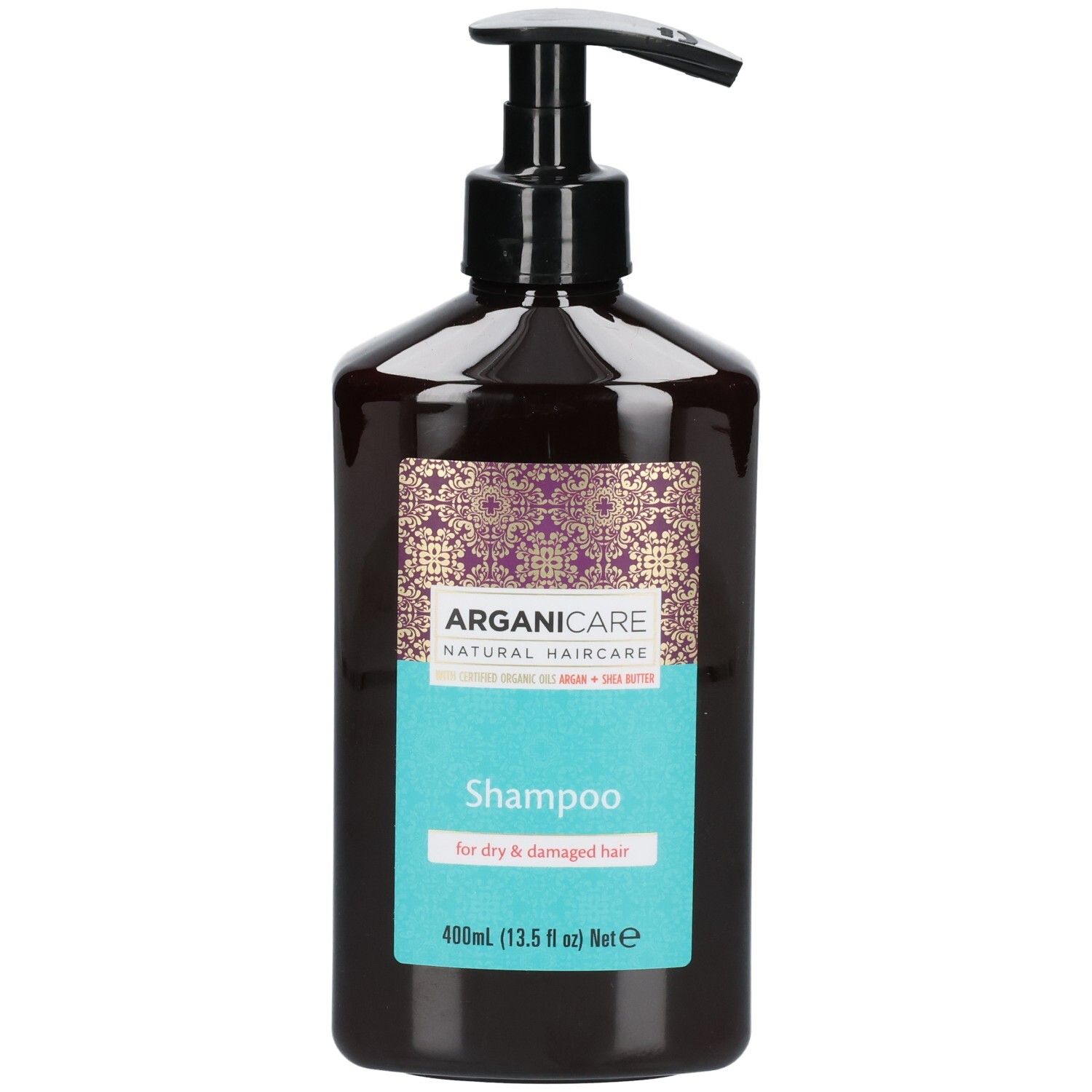 Arganicare Shampoo per capelli secchi, flacone da 400ml con dispenser.