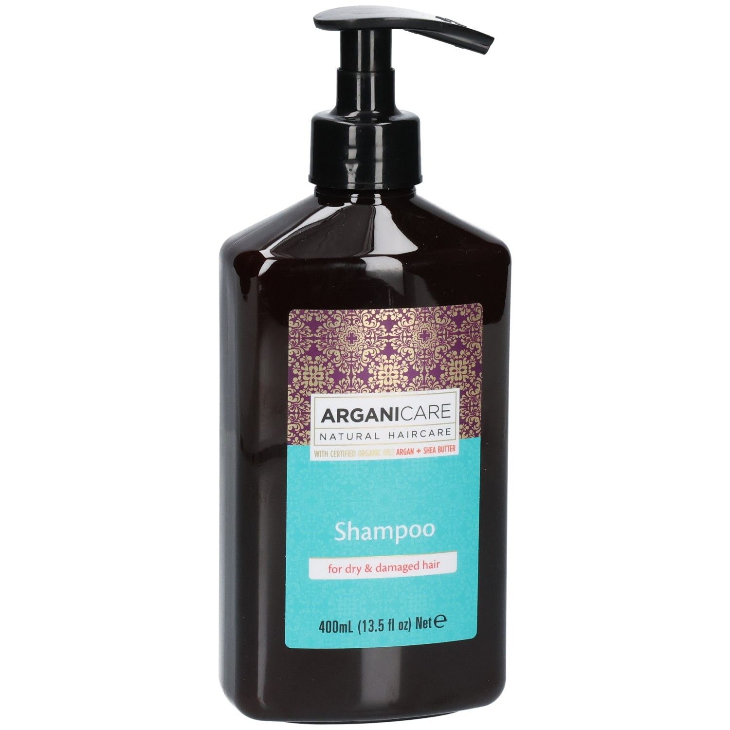 Arganicare Shampoo per capelli secchi, flacone da 400ml con dispenser.