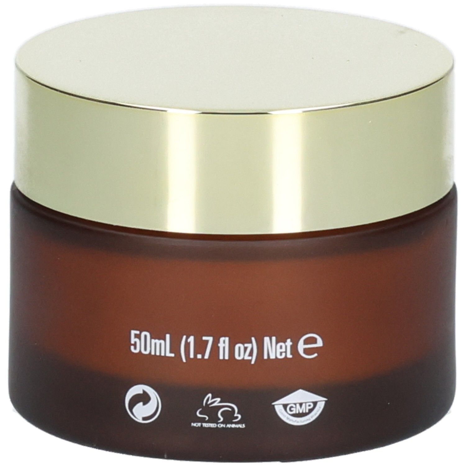 Crema viso Arganicare Anti-Aging: 50ml, sigilli "Non testato su animali" e GMP.