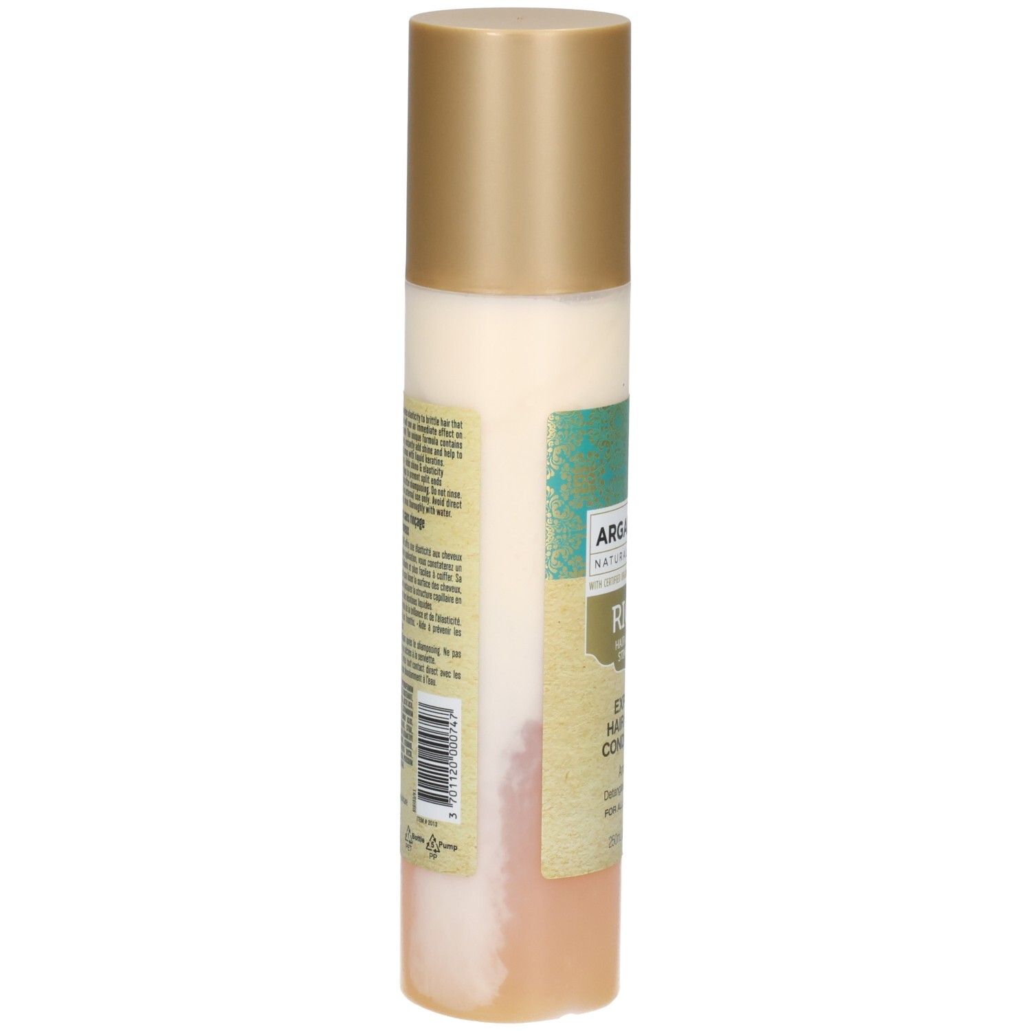 Arganicare Spray Balsamo Express Riparatore Capelli, retro con istruzioni.