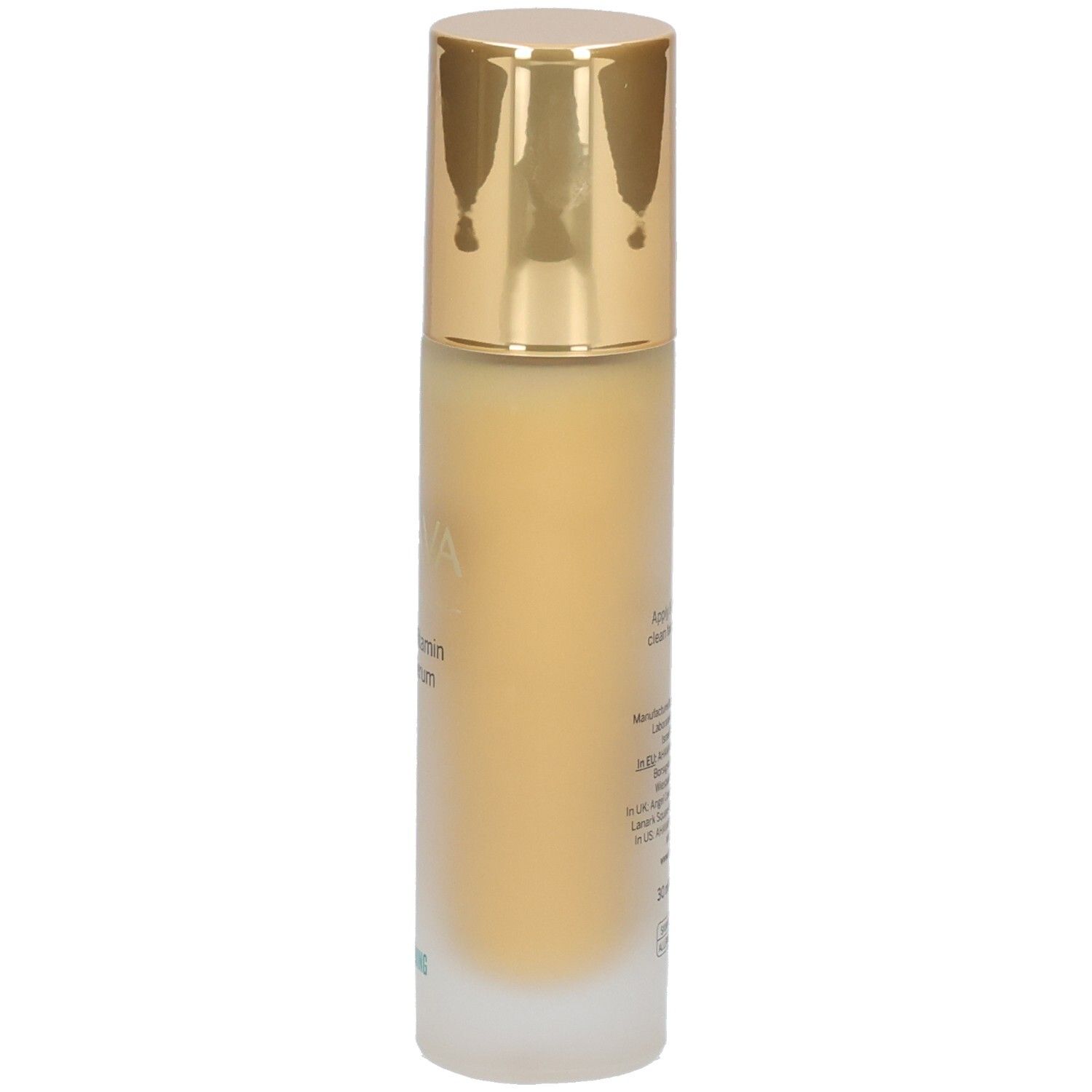 Siero Ahava Multivitamin C+. Flacone con tappo dorato. Scritte: AHAVA, Multivitamin C+ Serum, Firming.
