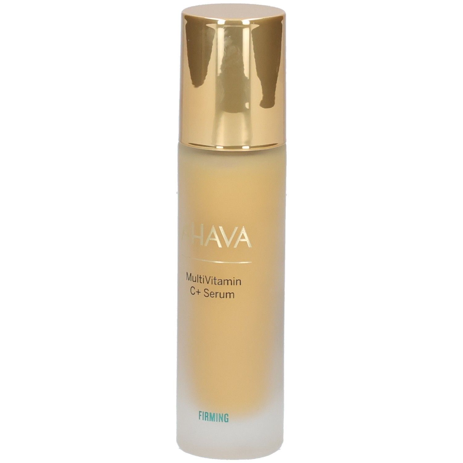 Siero Ahava Multivitamin C+. Flacone con tappo dorato. Scritte: AHAVA, Multivitamin C+ Serum, Firming.
