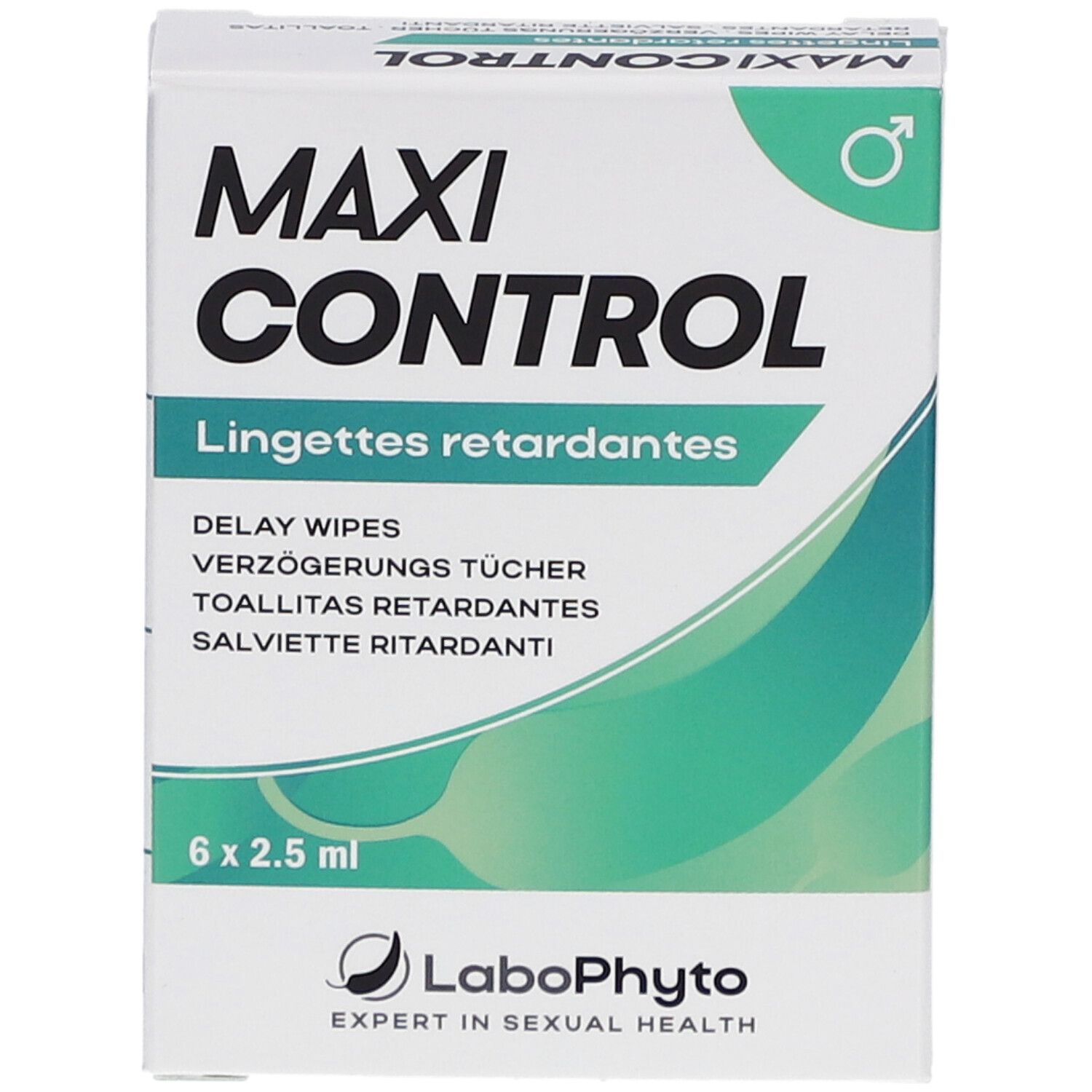 Scatola "MAXI CONTROL" con testo multilingue. 6 x 2,5 ml. Logo LaboPhyto.