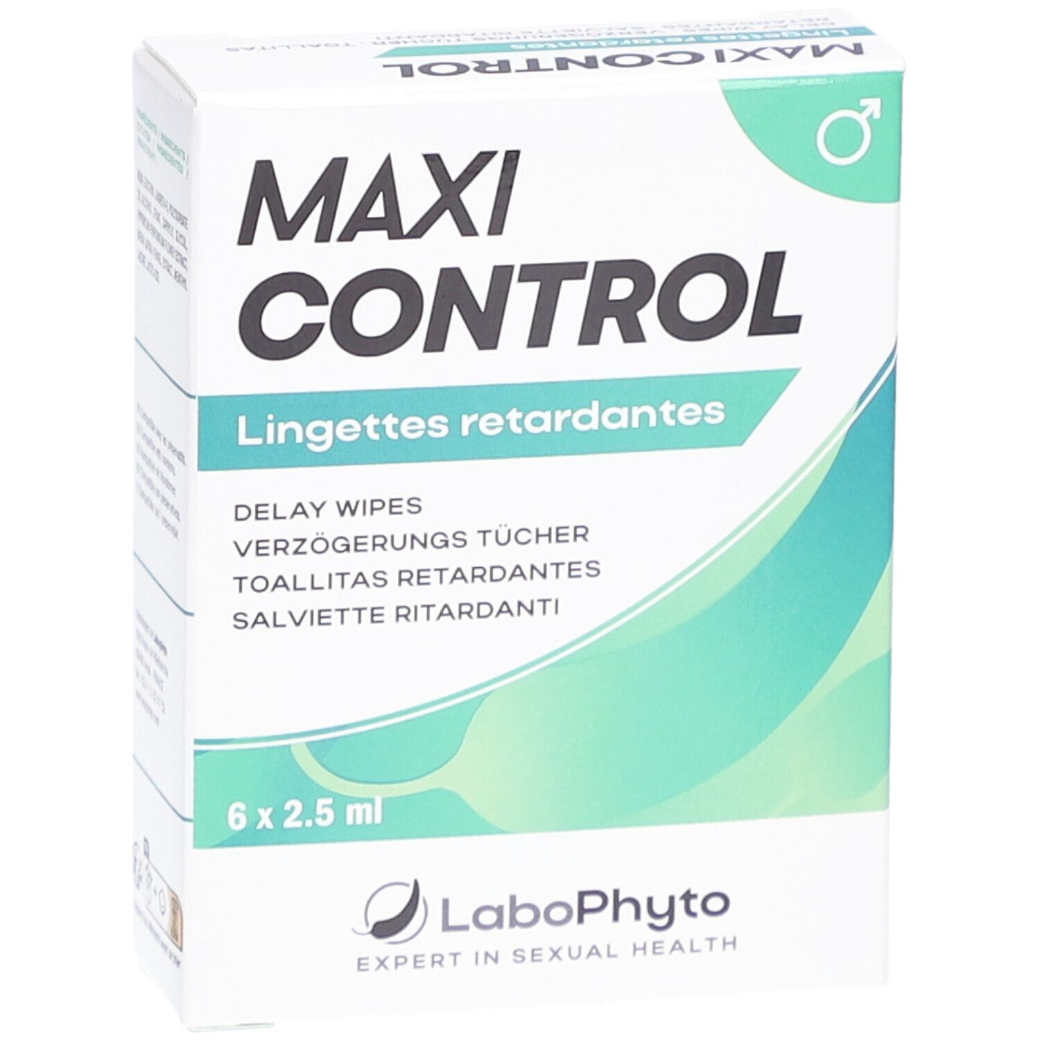 Scatola "MAXI CONTROL" con testo multilingue. 6 x 2,5 ml. Logo LaboPhyto.