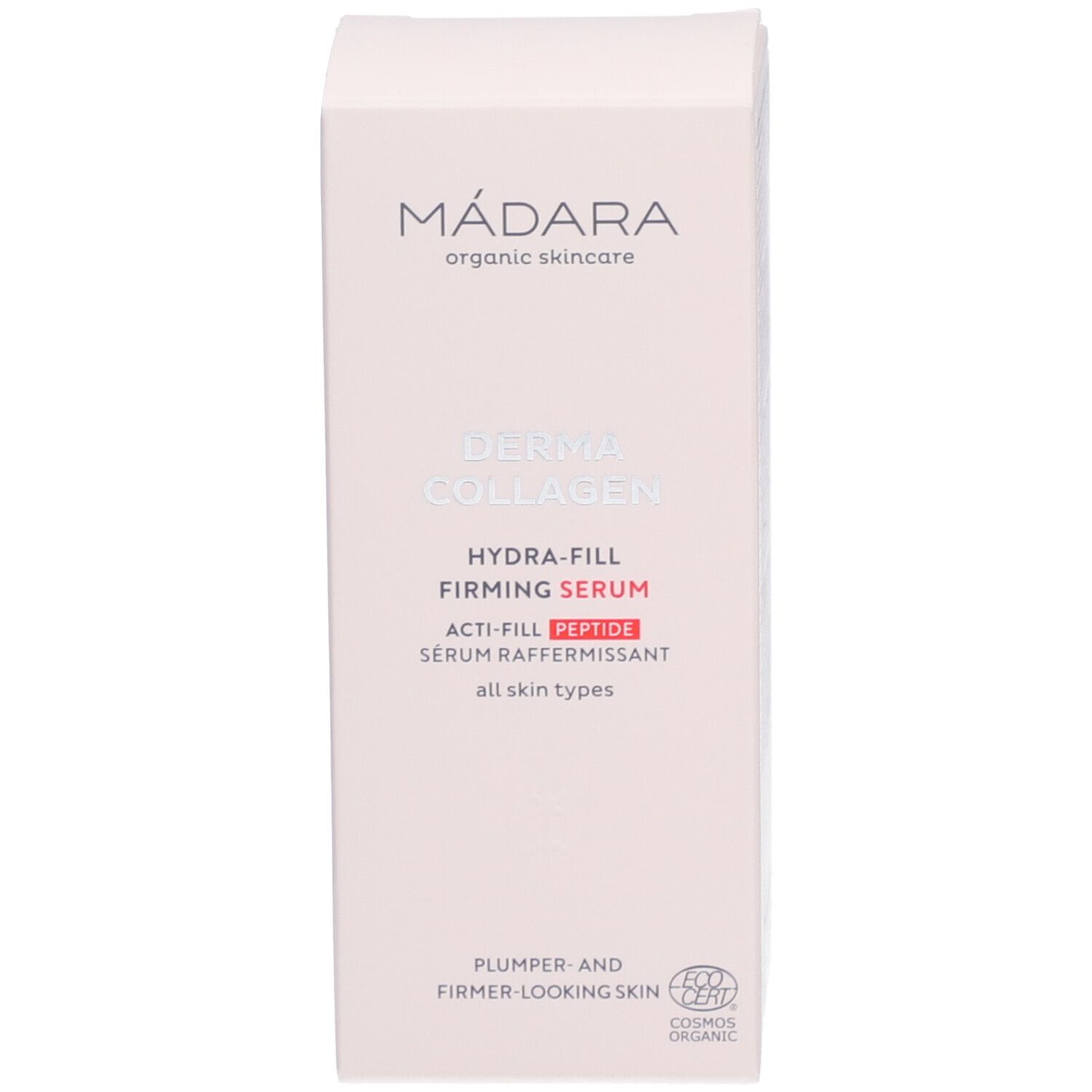 Confezione del prodotto. Scritta: Derma Collagen Hydra-Fill Firming Serum. Logo.