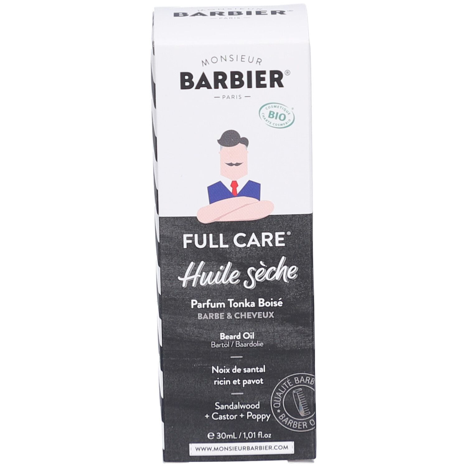 Confezione del prodotto. Scatola bianca con logo, nome del prodotto e informazioni.