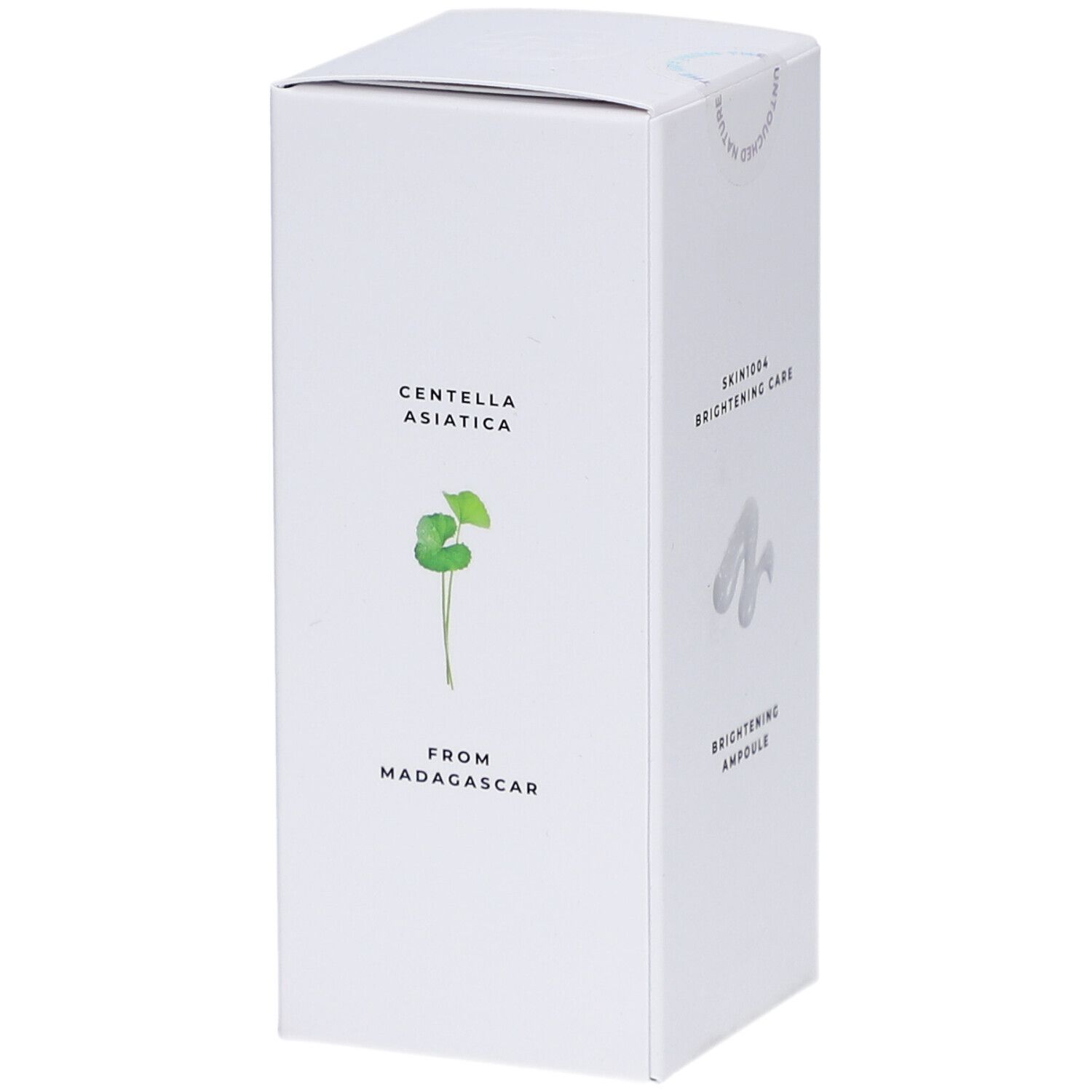 Confezione bianca con informazioni sul prodotto. Testo: CENTELLA ASIATICA from Madagascar. Logo SKIN1004.