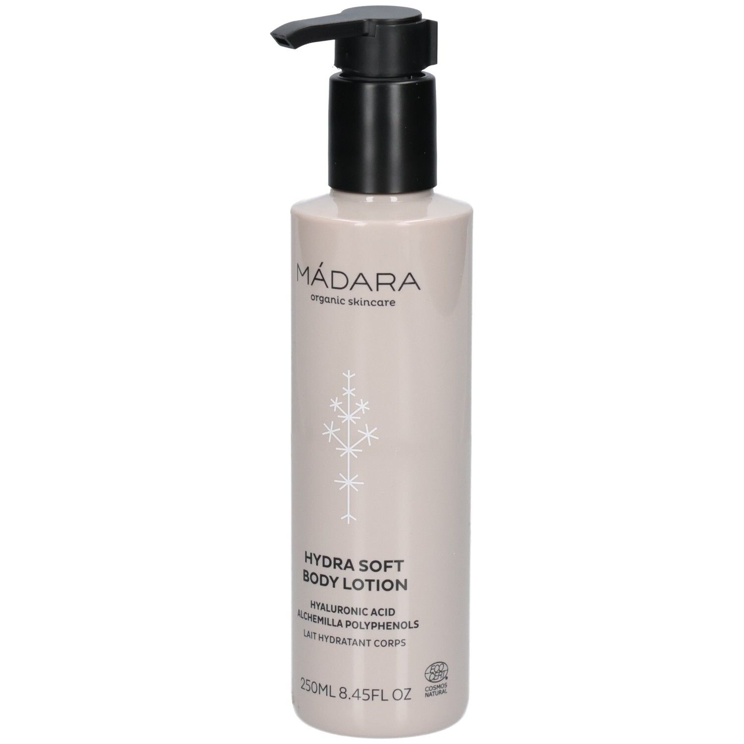 Flacone Madara Hydra Soft Body Lotion con erogatore a pompa, 250ml.