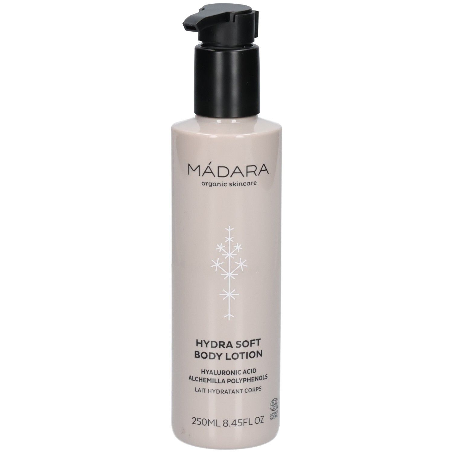Flacone Madara Hydra Soft Body Lotion con erogatore a pompa, 250ml.