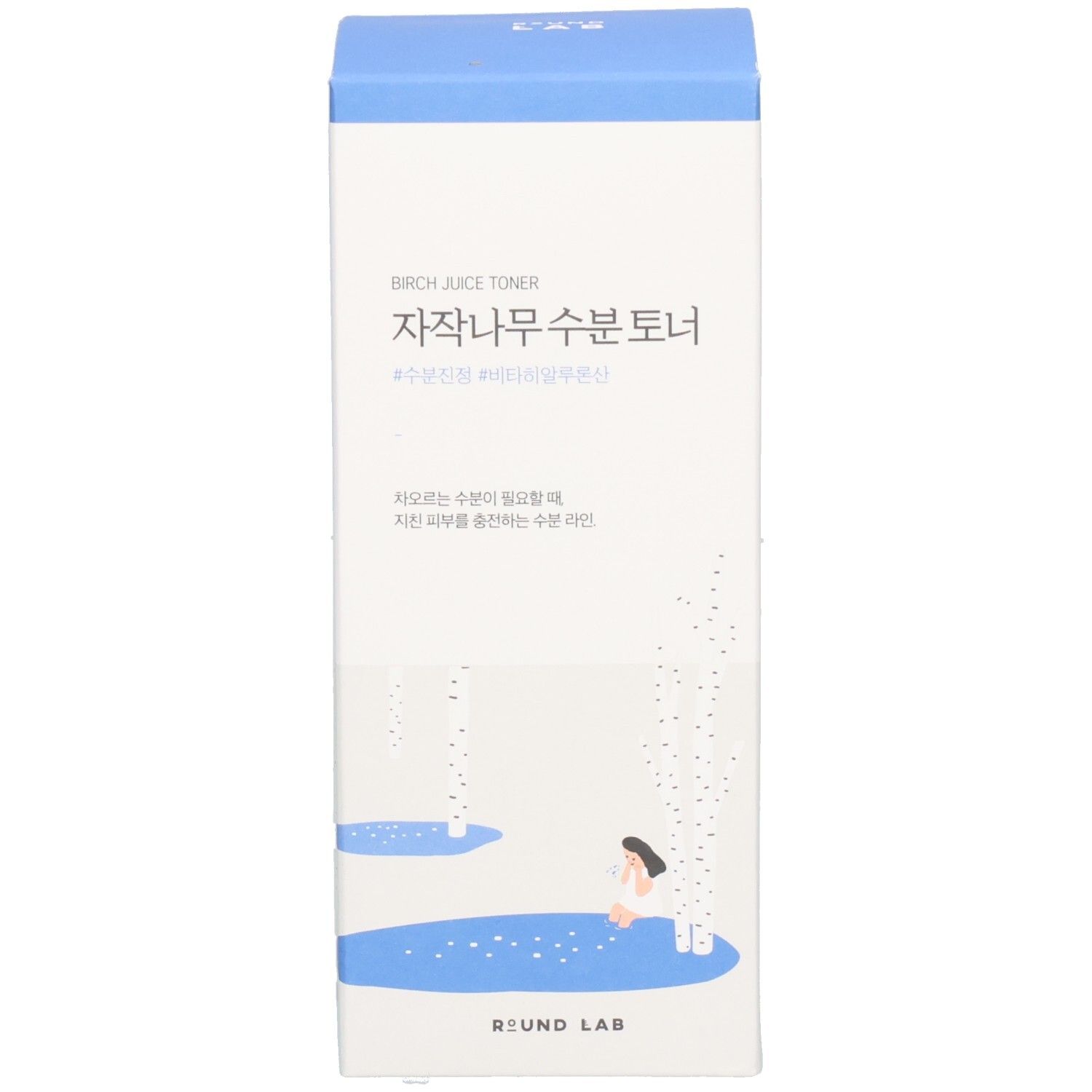 Confezione del prodotto con scatola. Scatola blu con testo bianco. Scritta coreana.