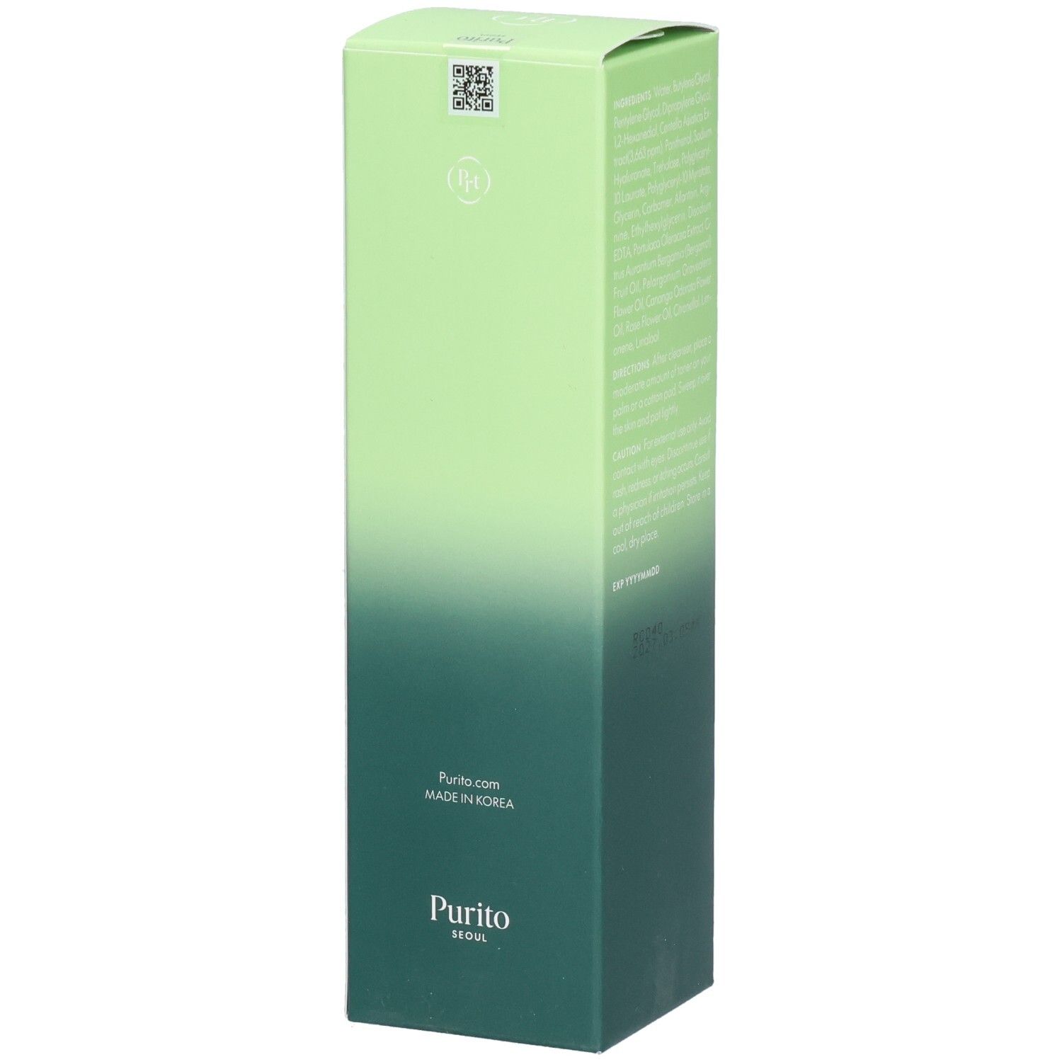 Confezione verde con nome e logo del prodotto. Testo: Wonder Releaf Centella Toner. Sigillo vegano.