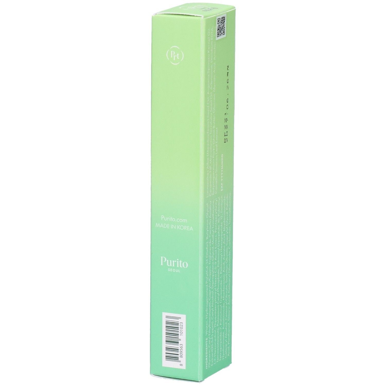 Confezione verde allungata. In alto: "Purito". Nome prodotto: Wonder Releaf Centella Eye Cream. In basso: 30 ml.