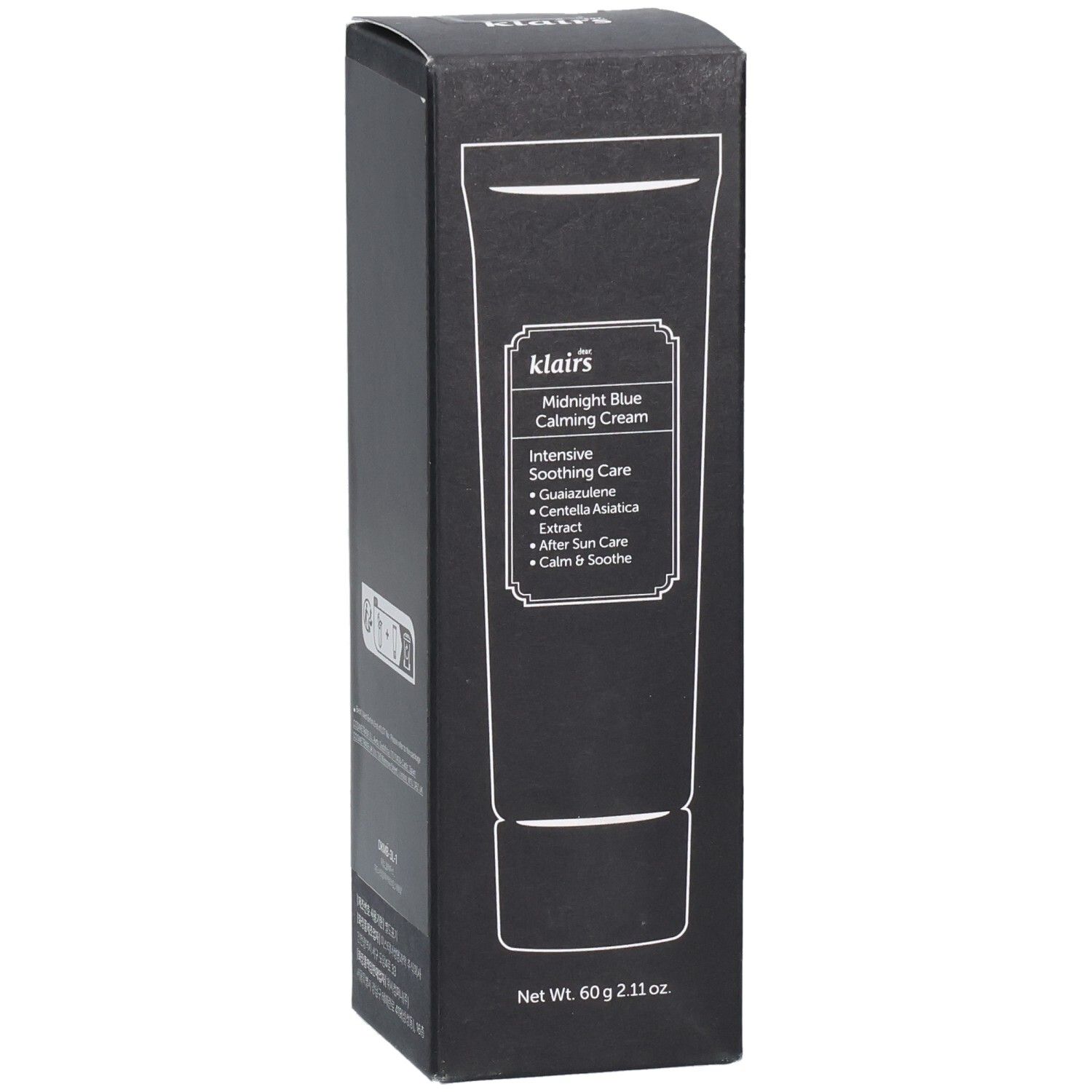 Confezione nera. Stampa: Midnight Blue Calming Cream. Testo: Intensive Soothing Care. Marchio: Klairs.