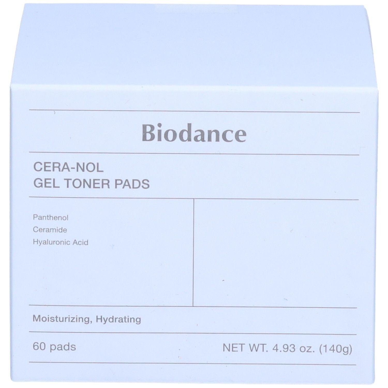 Fronte della confezione Biodance CERA-NOL GEL TONER PADS con le caratteristiche principali.