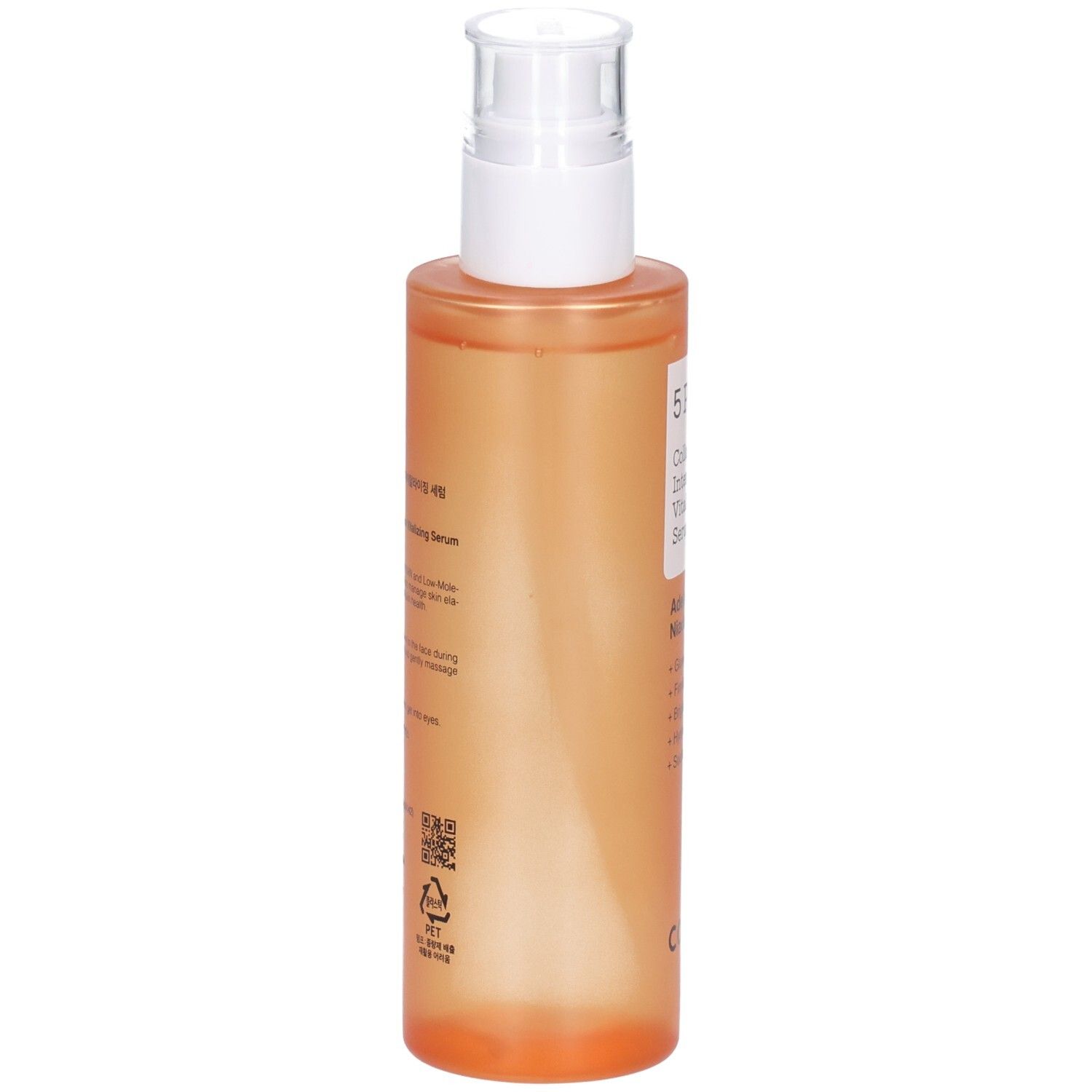 Vista laterale del siero COSRX 5 PDRN in un flacone arancione con dispenser.