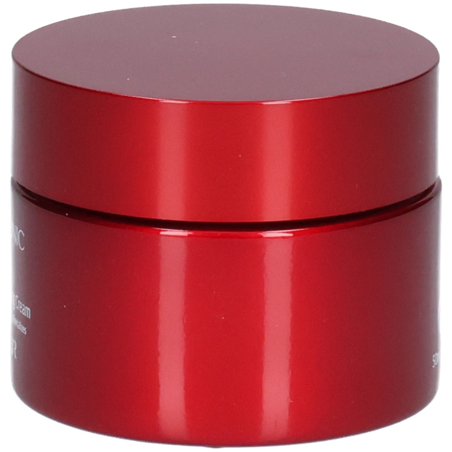 Vasetto rosso Acido Ialuronico Crema Anti-Età Intensiva, vista laterale. Scritta: HYALUXIR.