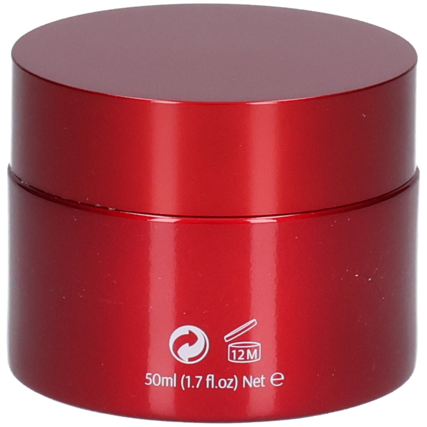 Vasetto rosso con acido ialuronico, crema avanzata antirughe, 50ml (1.7 fl.oz) Net e, simbolo di riciclo, simbolo 12M.