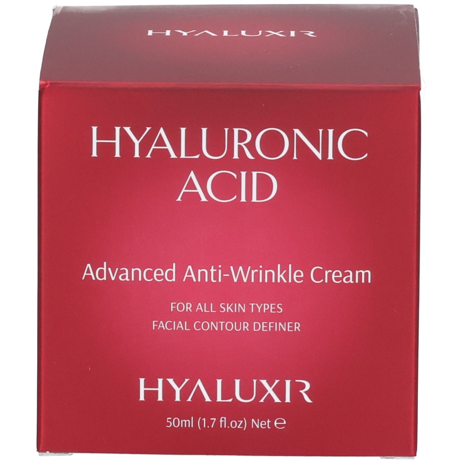 Scatola rossa con acido ialuronico, crema avanzata antirughe, 50ml (1.7 fl.oz) Net e, HYALUXIR.