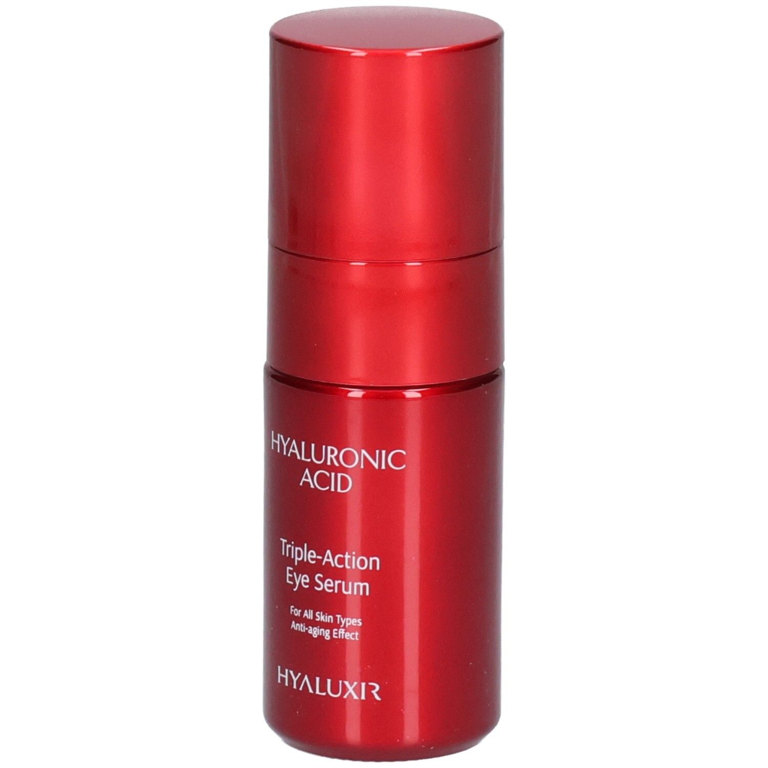 Flacone rosso per contorno occhi. Acido ialuronico, Triple-Action Eye Serum.