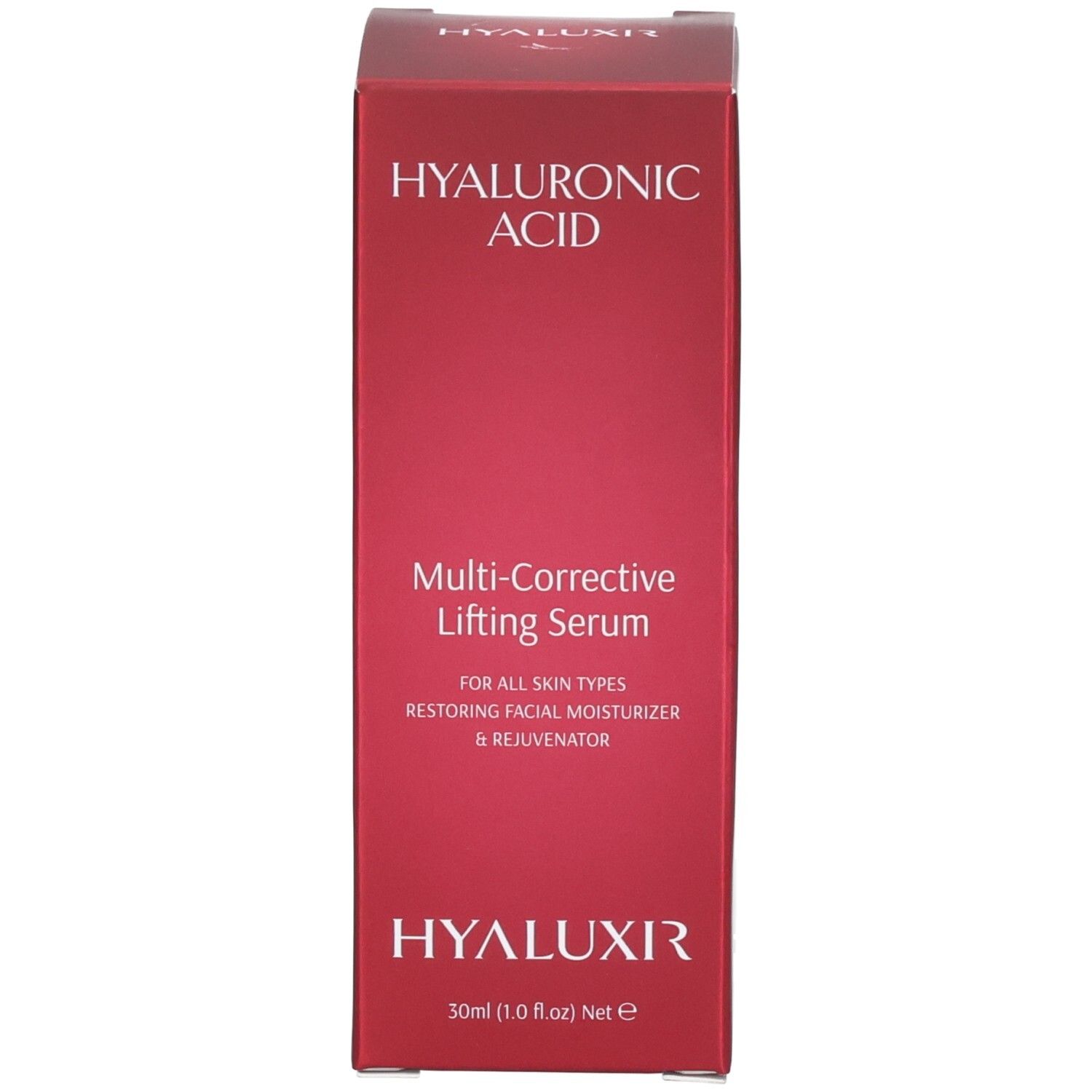Confezione rossa per siero lifting all'acido ialuronico. Contiene 30ml.
