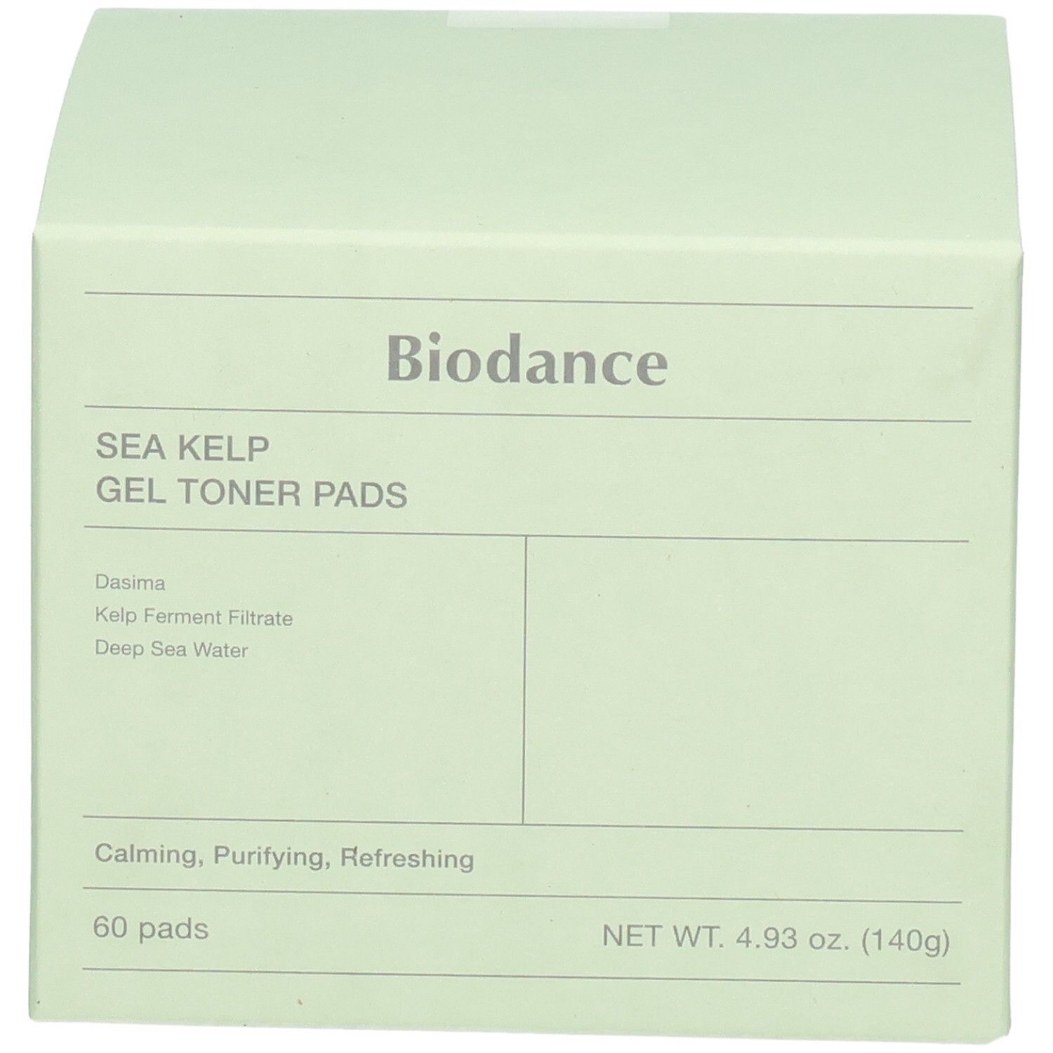 Fronte della confezione Biodance Sea Kelp Gel Toner Pads con nome del prodotto.