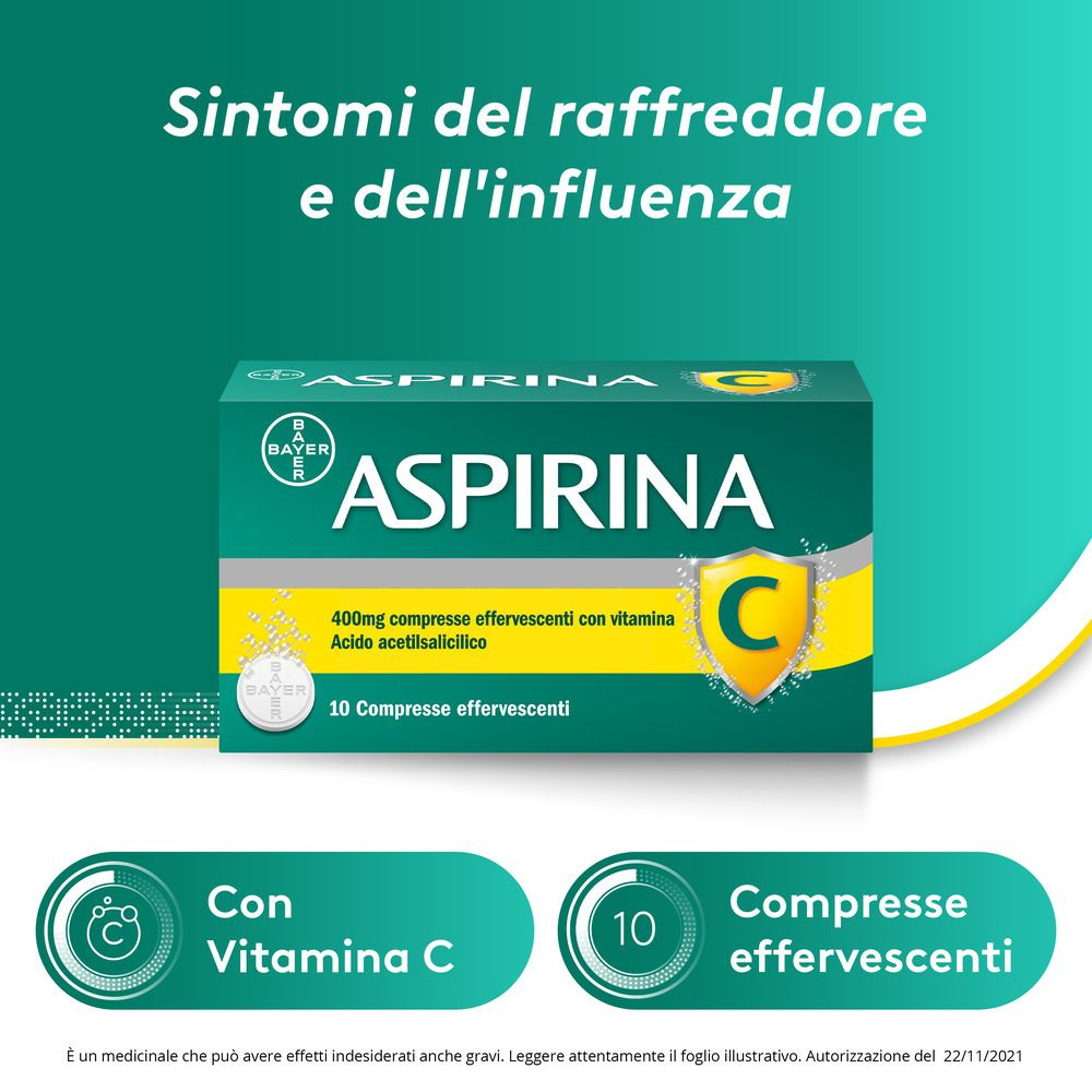 Aspirina C per Raffreddore Febbre e Influenza con Vitamina C Compresse Effervescente