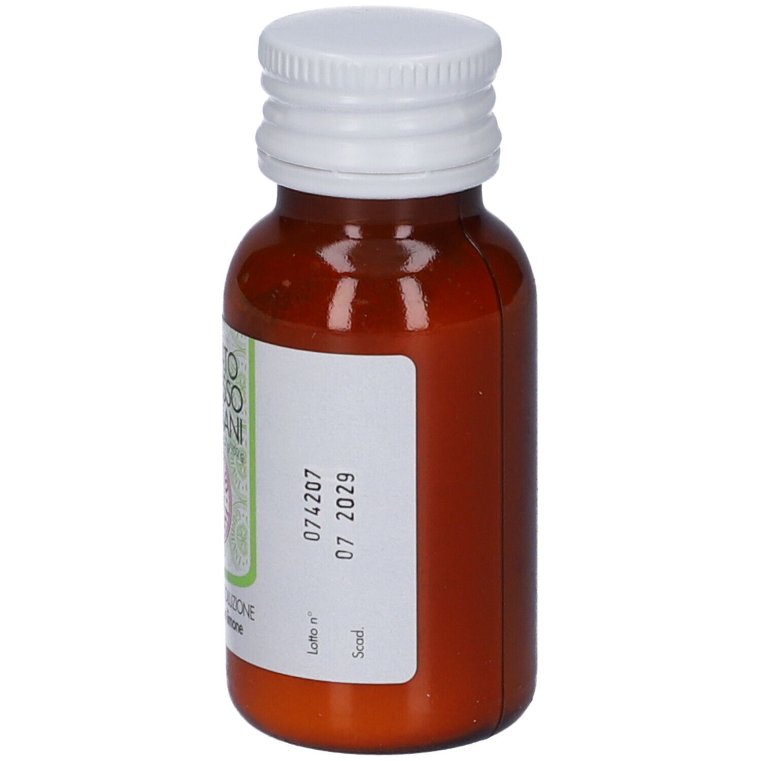 Flacone marrone, tappo bianco. CITRATO ESPRESSO GABBIANI. Etichetta con testo e data di scadenza. Flacone da 43 g.