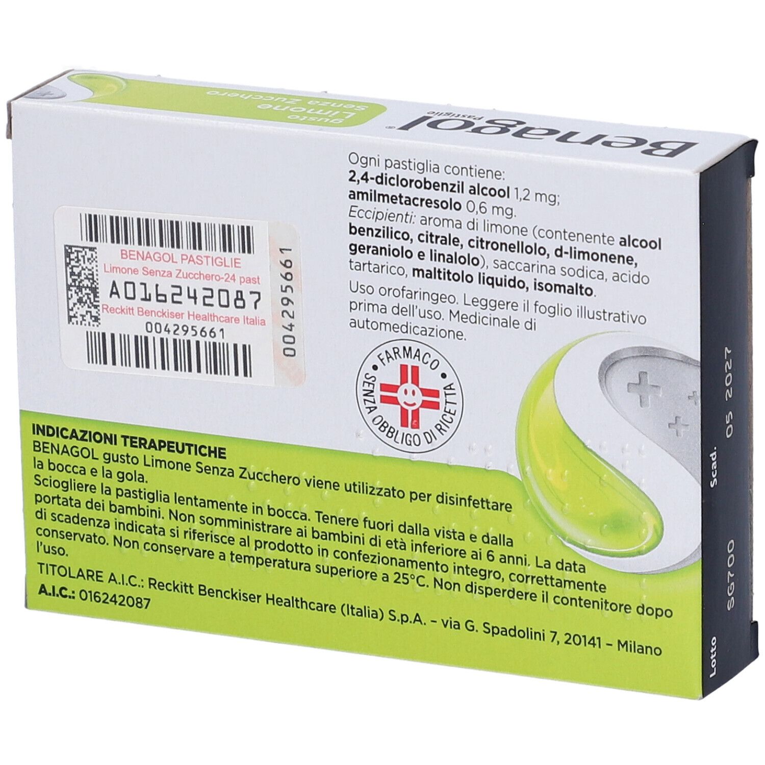 BENAGOL 1,2 mg + 0,6 mg Pastiglie gusto Limone Senza Zucchero