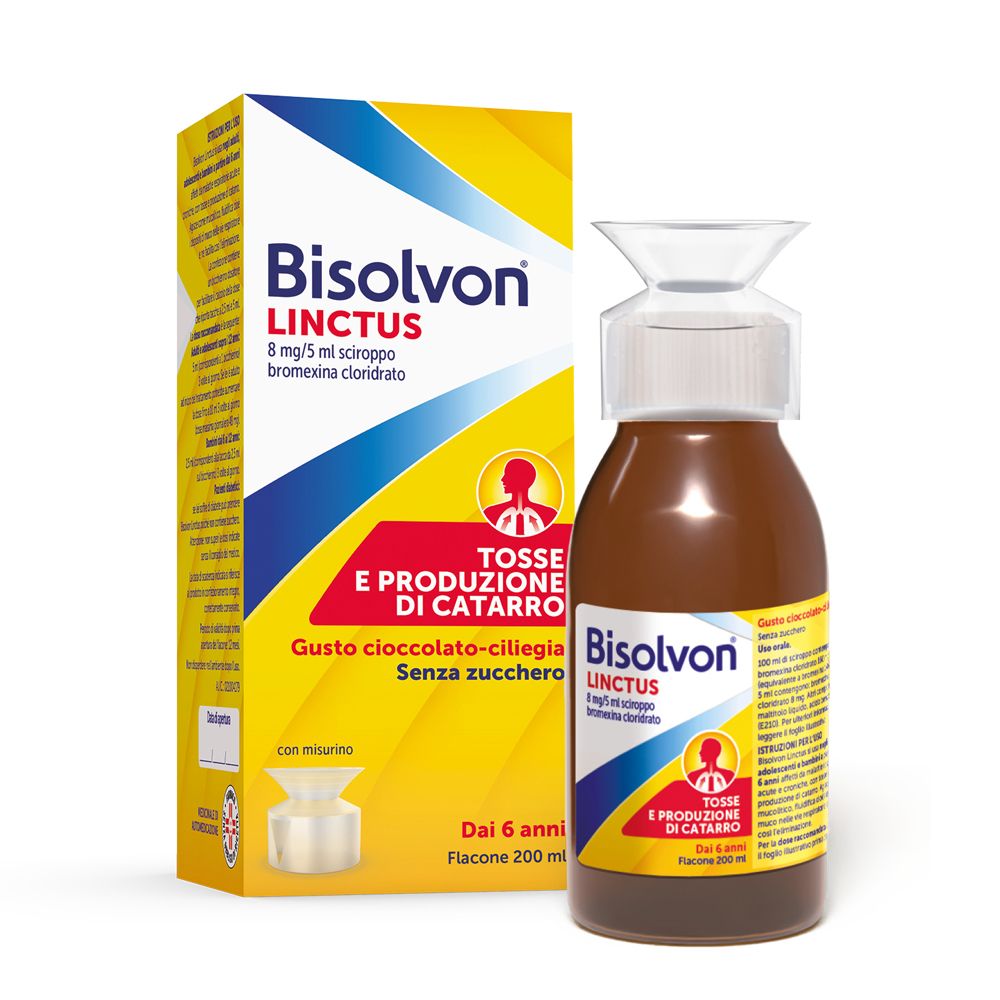 Bisolvon Linctus Sciroppo Mucolitico per Catarro e Tosse Grassa, Gusto Cioccolato e Ciliegia (8mg/5ml)