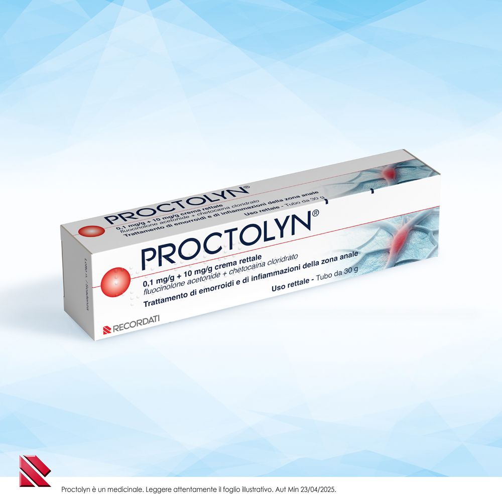 Confezione crema rettale Proctolyn® da diverse angolazioni.