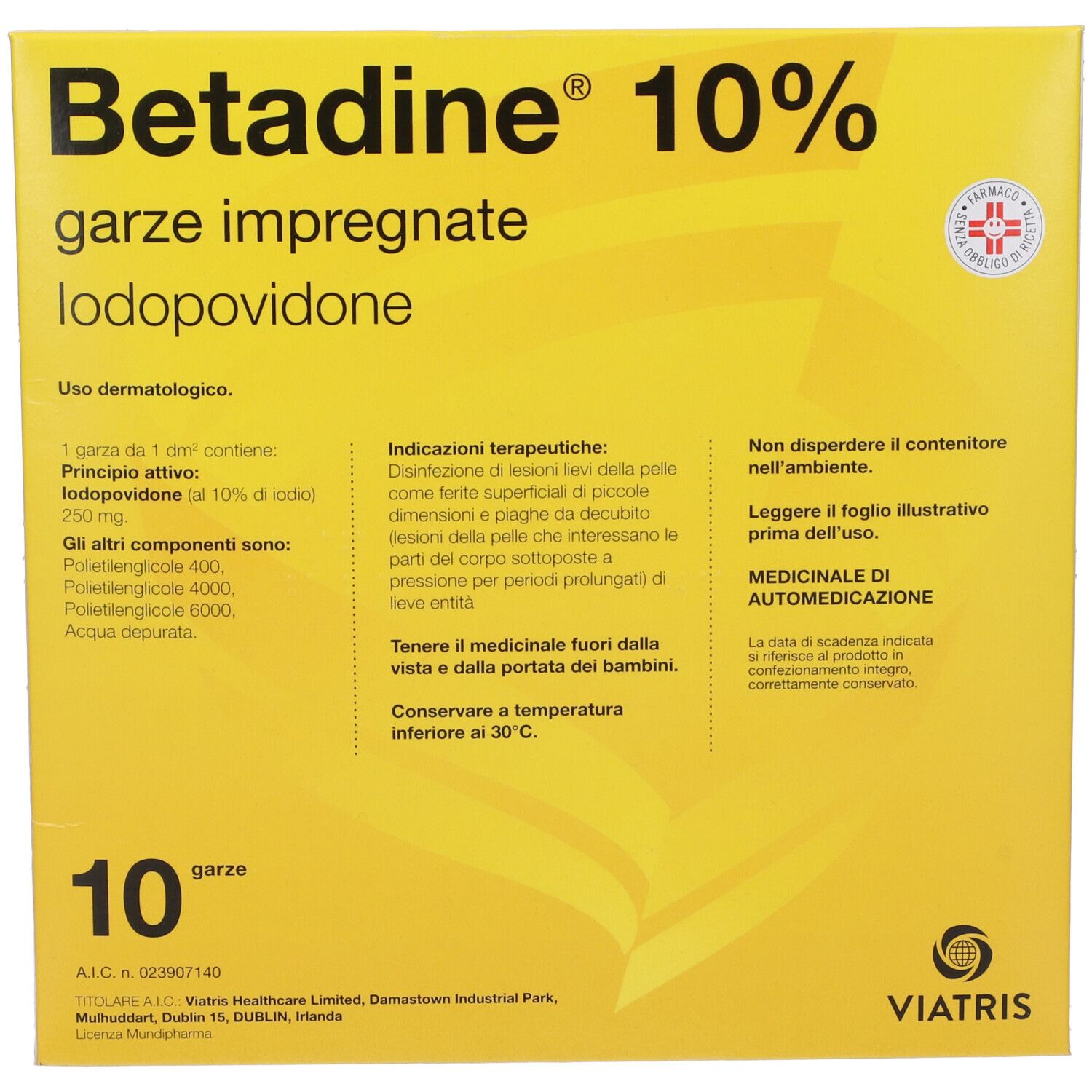 Betadine® Garze impregnate Iodopovidone 10% 10 pz