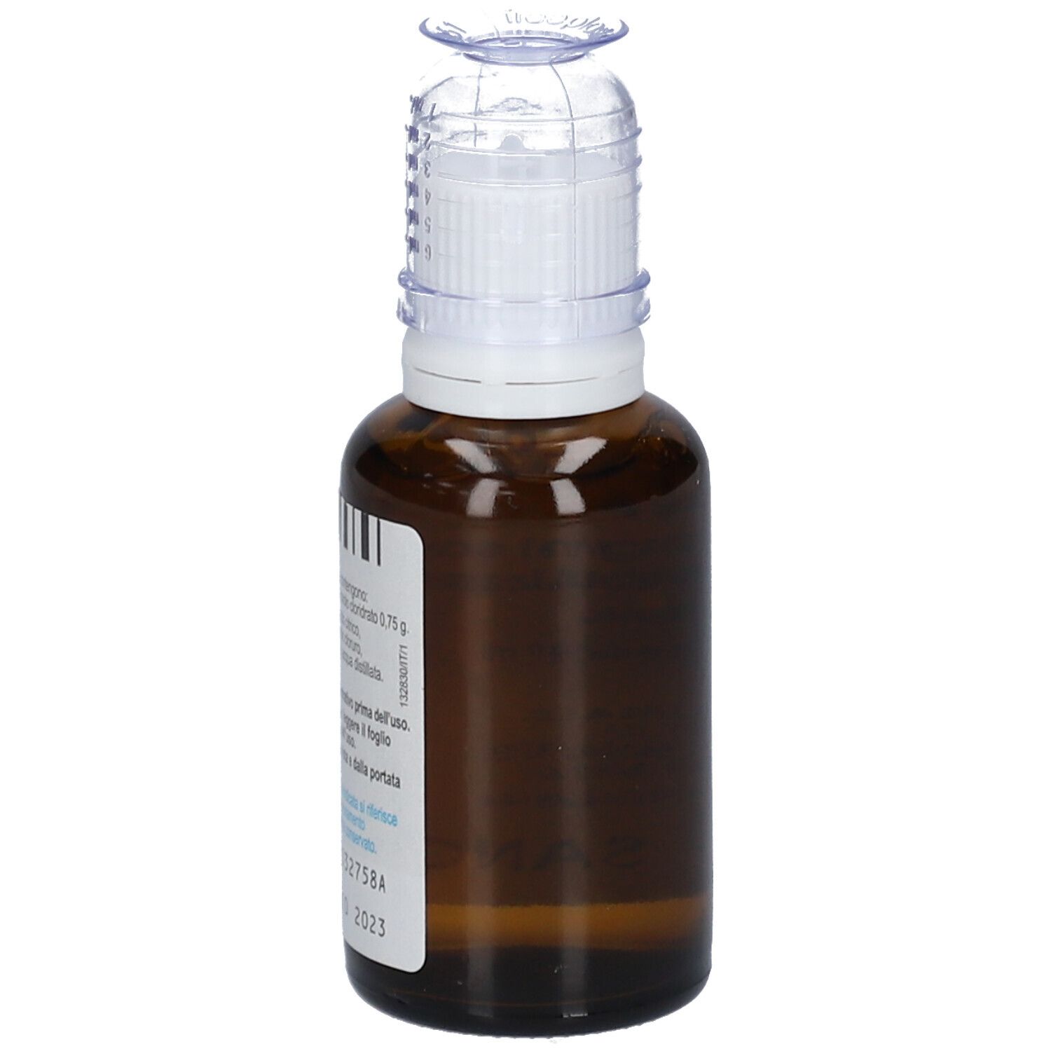 Flacone di vetro marrone con tappo bianco. Scritta: Mucosolvan, 7,5 mg/ml soluzione da nebulizzare, Sanofi.