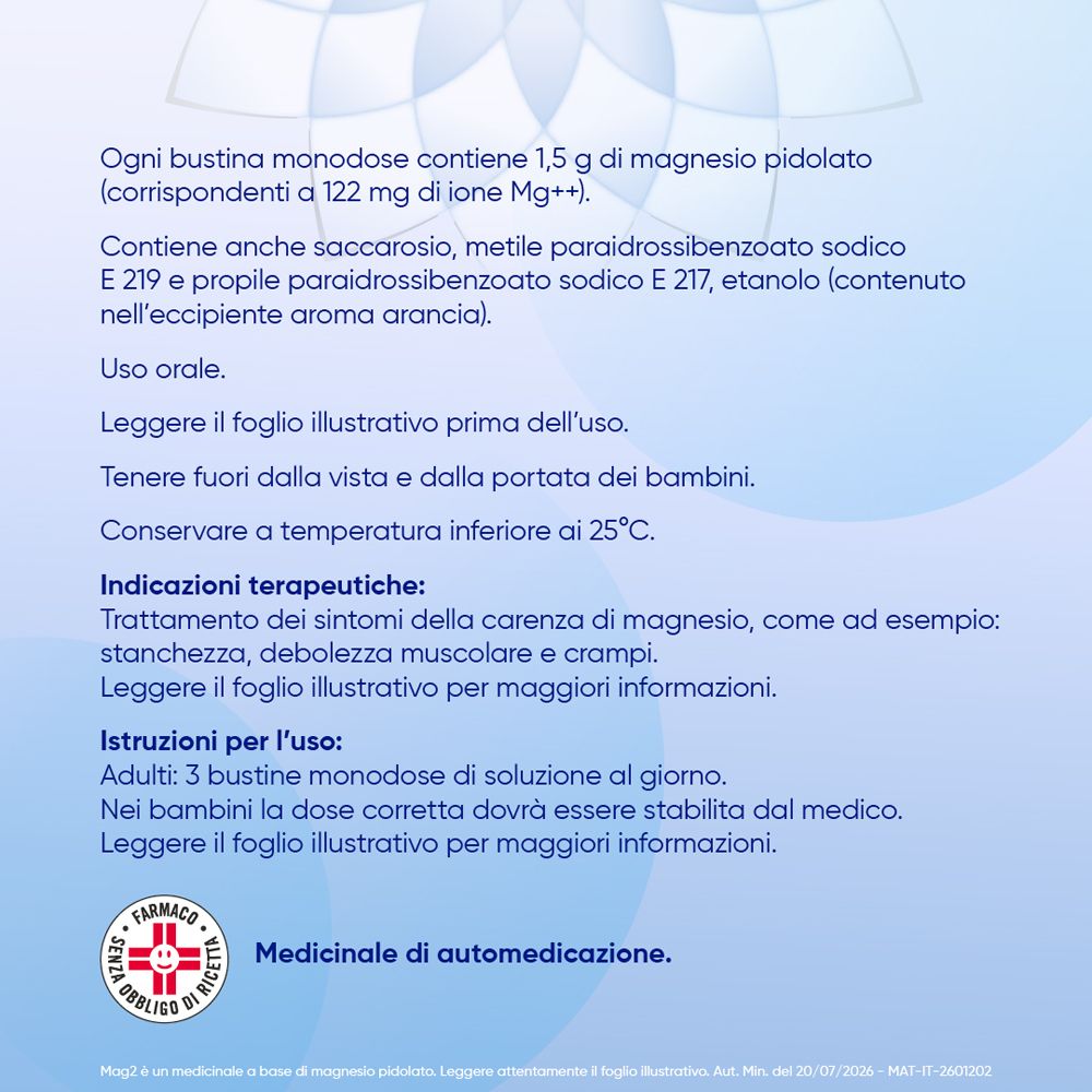 Confezione integratore magnesio con sigillo farmacia e automedicazione.