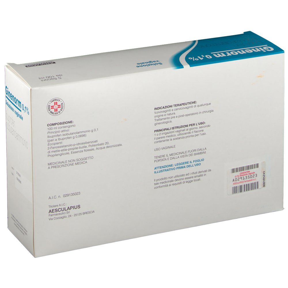 Retro della confezione del prodotto. Informazioni testuali, ingredienti e dettagli del produttore visibili.