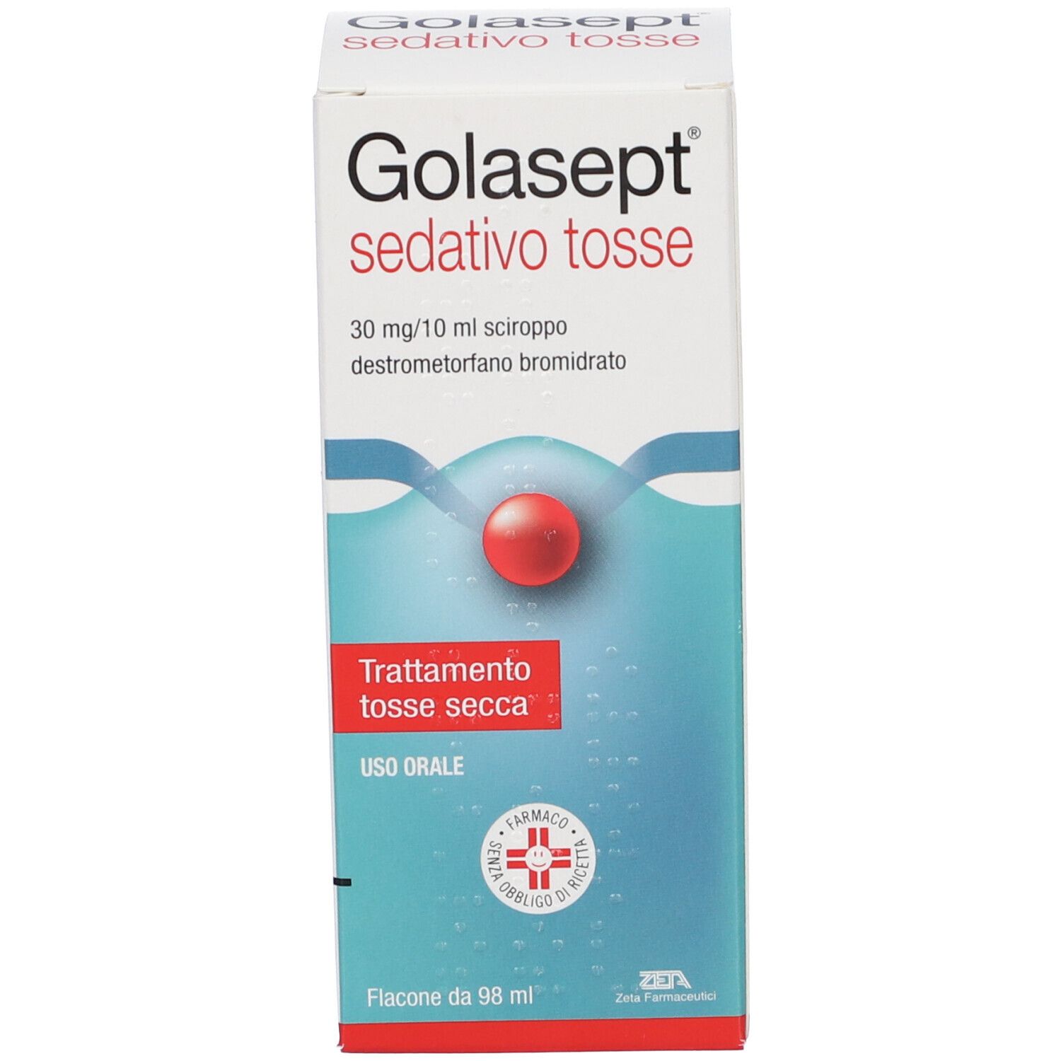 Confezione del prodotto GOLASEPT sedativo tosse, mostra il nome e un simbolo rosso.