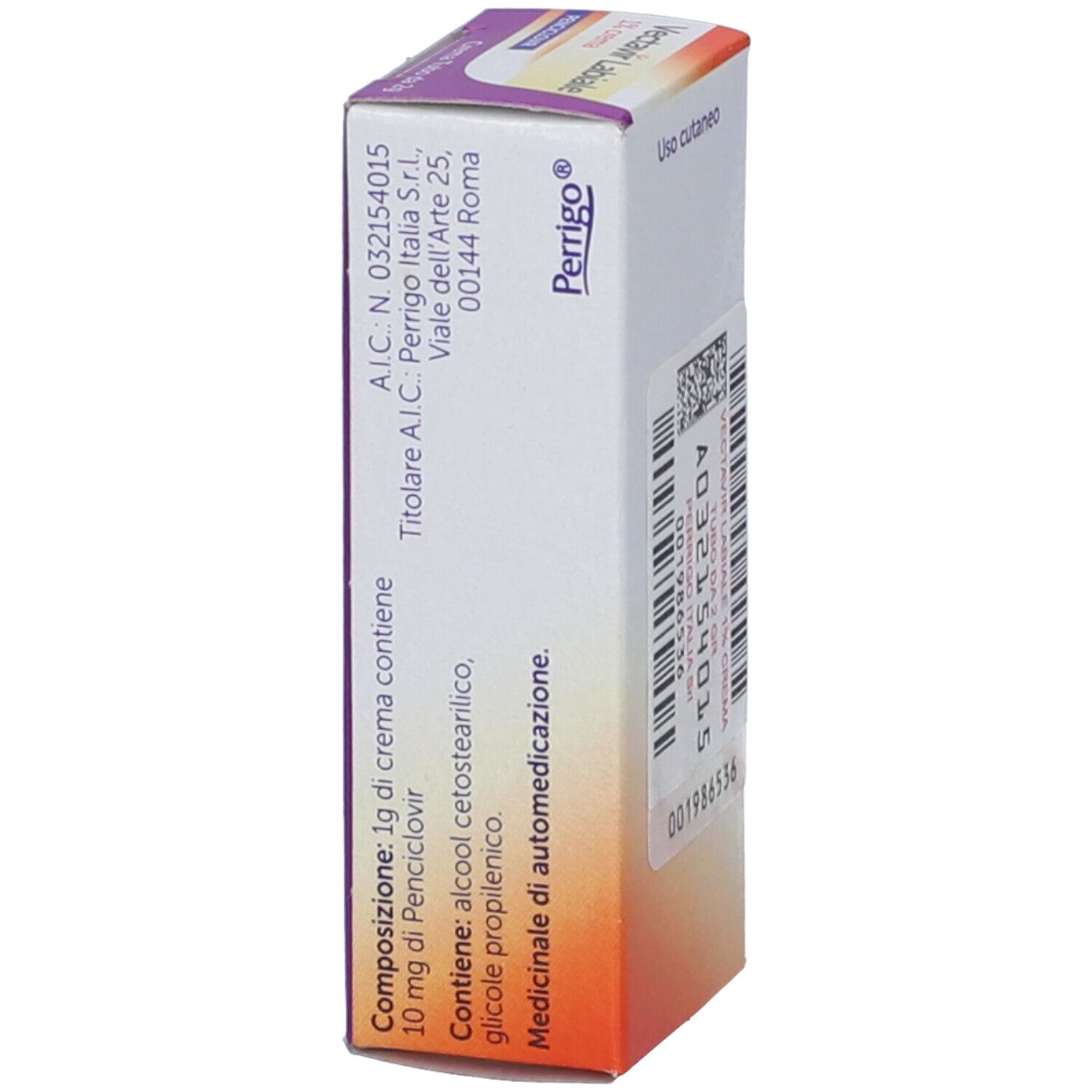 Confezione di Vectavir Labiale 1% crema. Ingredienti e informazioni produttore. Uso cutaneo.