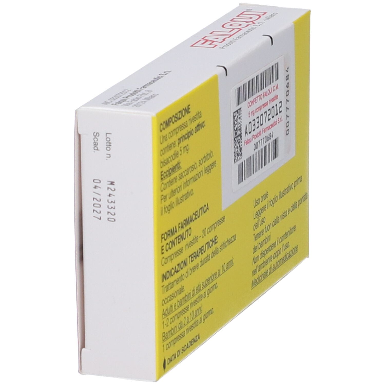 Retro scatola gialla con testo. Contiene informazioni sugli ingredienti e le istruzioni per l'uso.