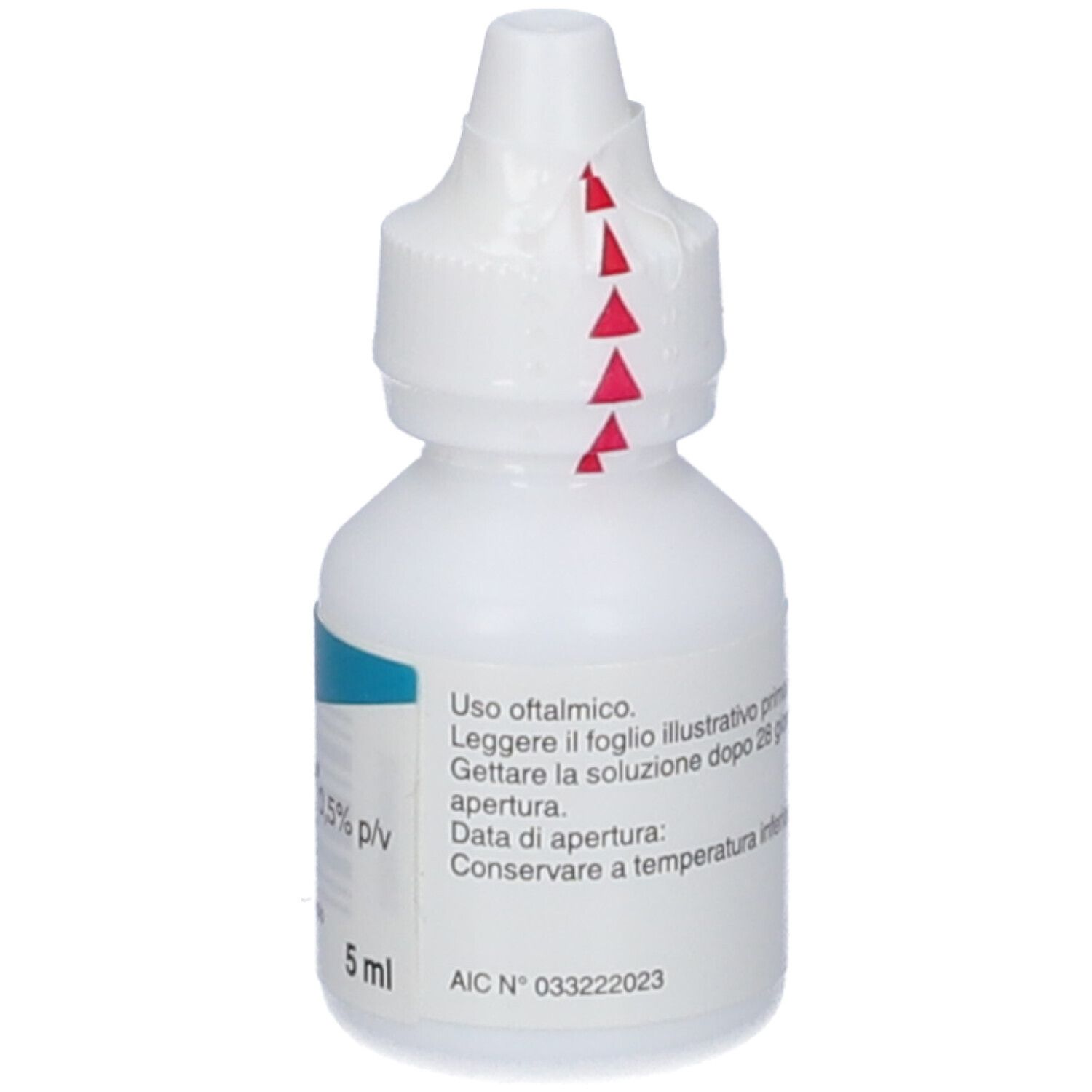 Flacone bianco ACULAR 0,5% p/v collirio, soluzione. Contiene ketorolac trometamolo. 5 ml. Testo.