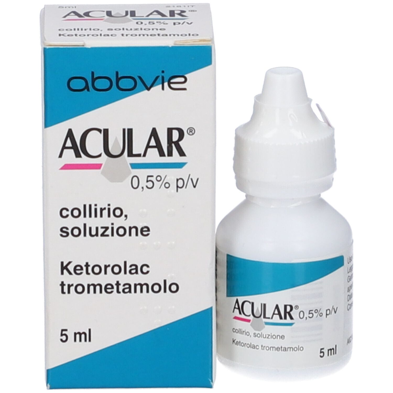 ACULAR 0,5% p/v collirio, soluzione e scatola. Contiene ketorolac trometamolo. 5 ml. Abbvie.