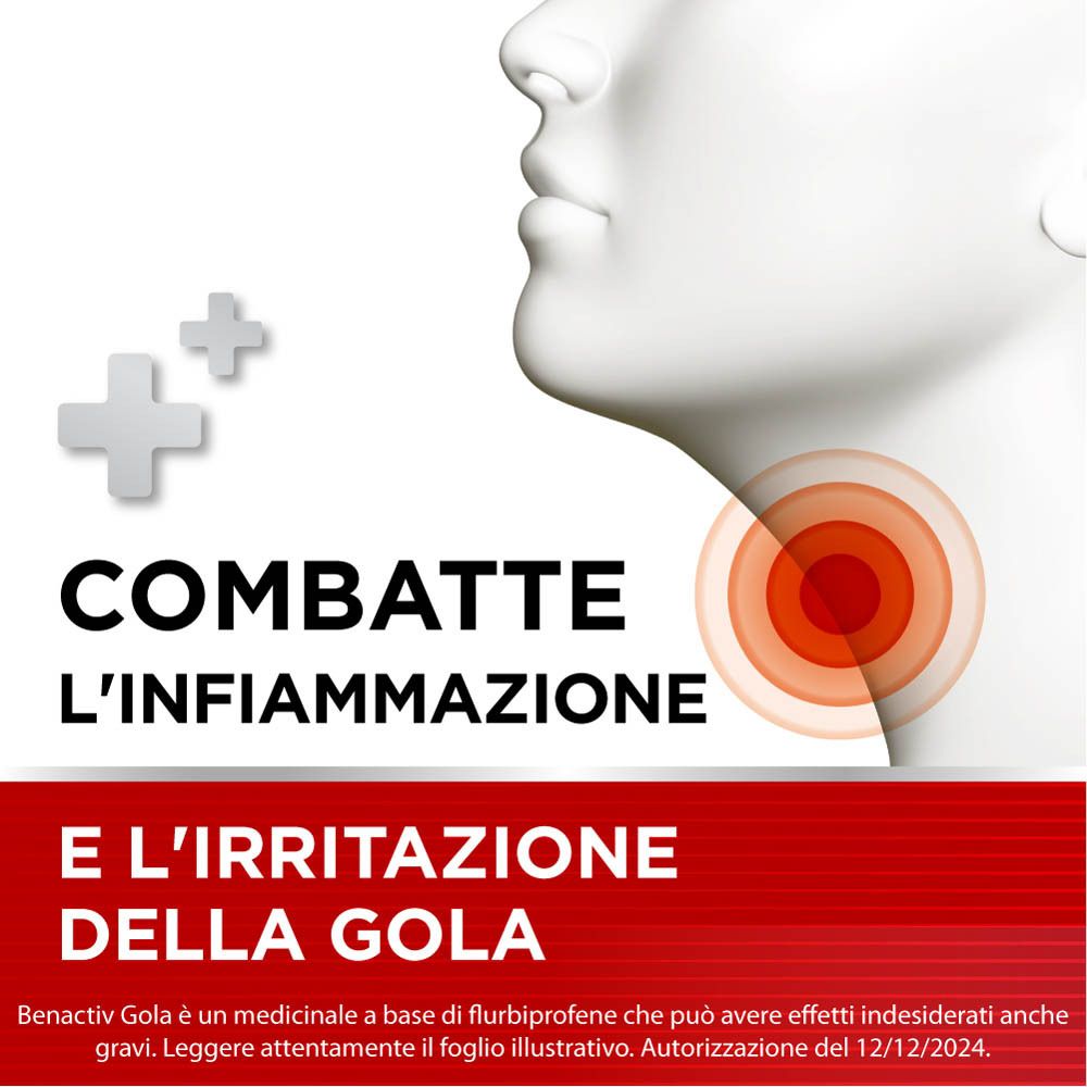 Benactiv Gola: Combatte infiammazione e irritazione della gola.