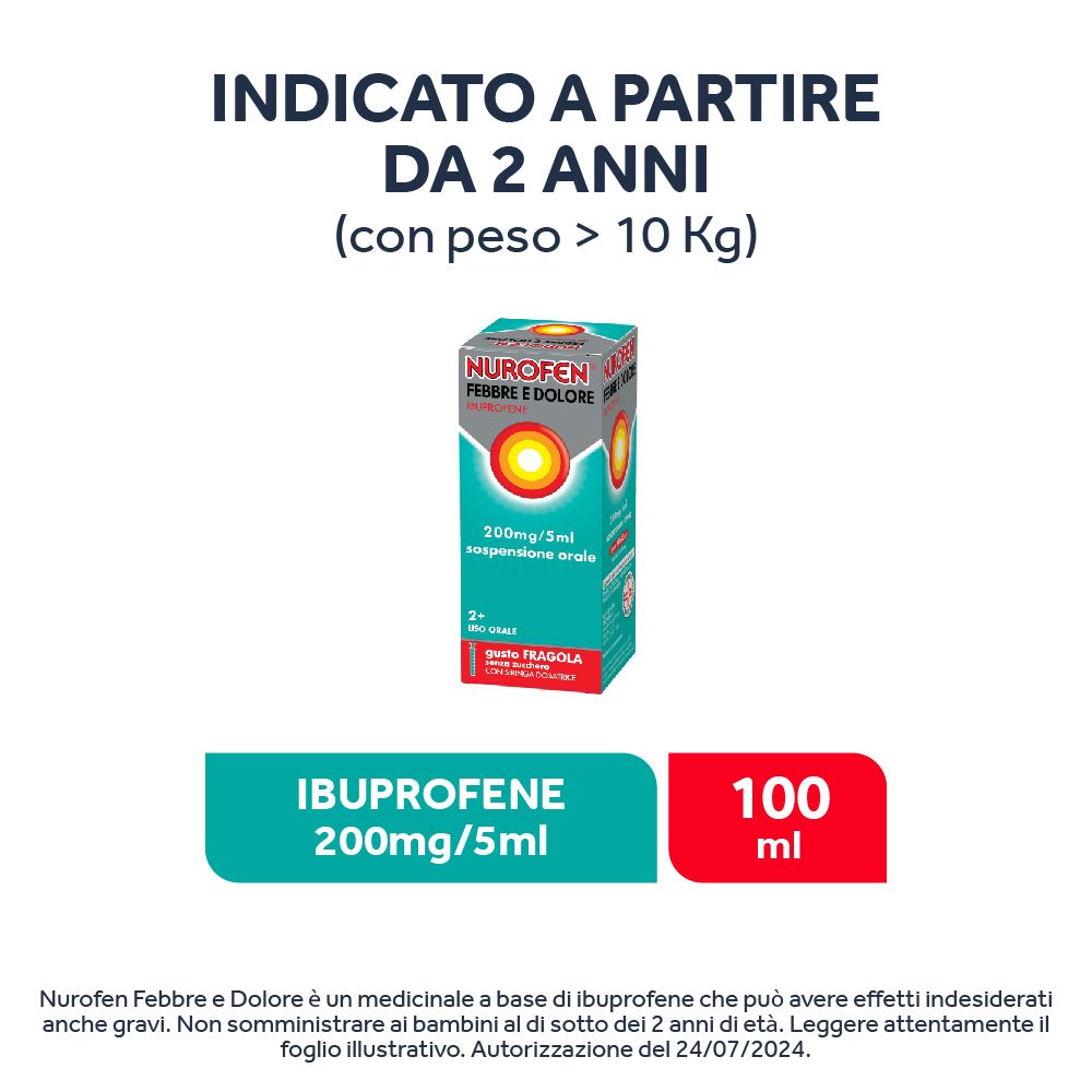 Nurofen Febbre e Dolore 200mg/5ml sospensione orale gusto fragola senza zucchero